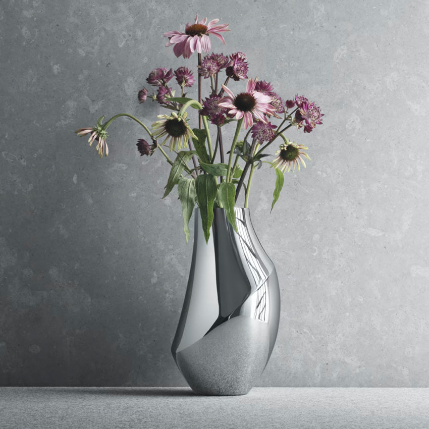 Georg Jensen Flora Vase - Premium Stainless Steel Flower Vase for Home Decor, Wedding Centerpiece & Modern Interior Design