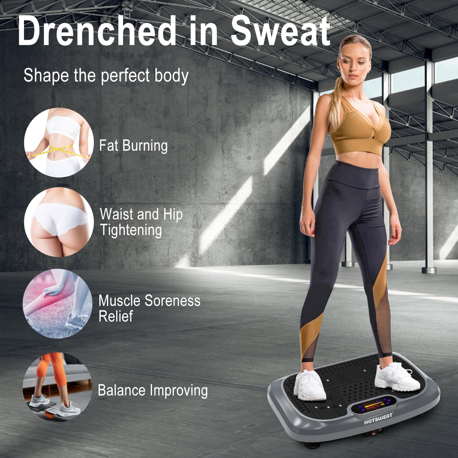 Vibration Plate Exercise Machine for Full Body Workout - Power Plate Vibration Platform for Lymphatic Drainage & Weight Loss - Home Gym Equipment for Toning, Detox & Sweat Out - Perfect for Home Fitness & Physical Therapy