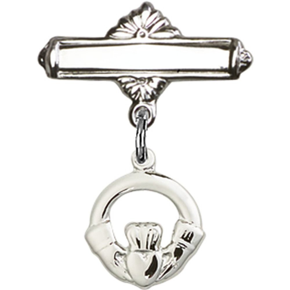 7/8 X 5/8 Inch Sterling Silver Baby Badge with Claddagh Charm & Polished Pin - Perfect for Christenings, Baby Showers & Irish Family Gifts