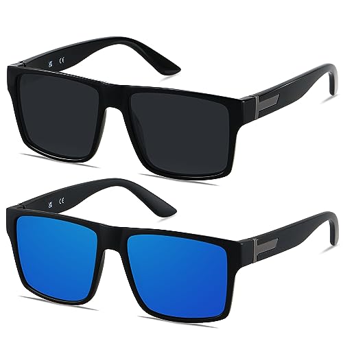 (2pack Polarized) Glossy Black + Mirrored Blue