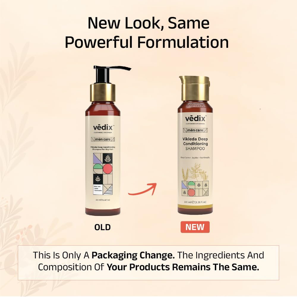 Vedix Ayurvedic Shampoo for Dry Frizzy Hair - Sulfate Free Customized Deep Conditioning Shampoo for Men with Wheat Germ, Jojoba & Yashtimadhu - 100ml - Perfect for Daily Hair Care & Scalp Nourishment