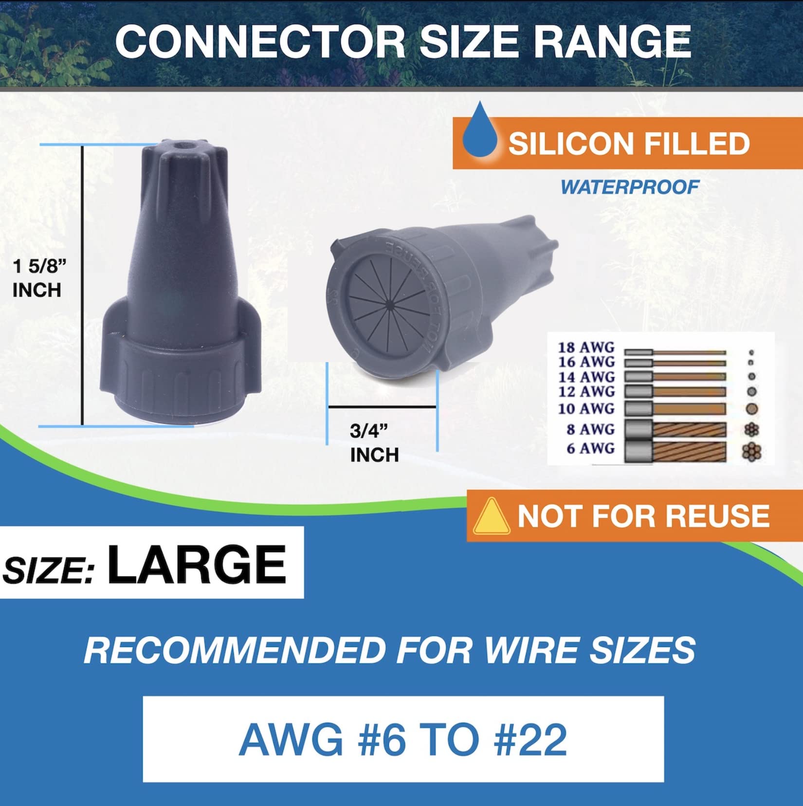 100 Pack 6-22 AWG Premium Waterproof Wire Connectors - Durable Electrical Caps for LED Landscape Lights, Irrigation Valves, Outdoor Speakers, and Solar Panel Wiring