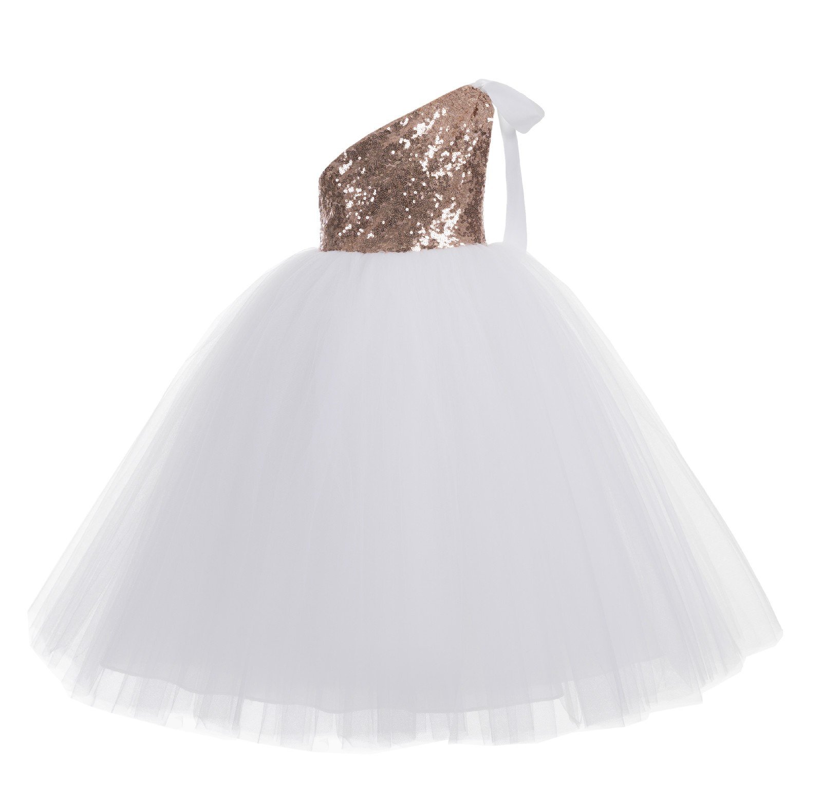 Elegant One-Shoulder Sequin Tutu Flower Girl Dress for Weddings, Pageants & Special Events | Junior Formal Party Gown | Perfect for Flower Girls, Pageant Queens & Special Occasions