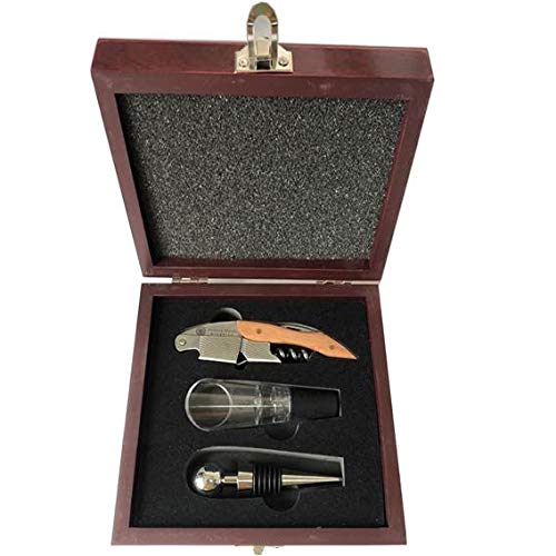Premium Wine Opener Set in Mahogany Wood Box - Corkscrew, Foil Cutter, Wine Aerator & Stopper - All-in-One Wine Accessories Gift Set for Parties, Weddings & Home Entertaining