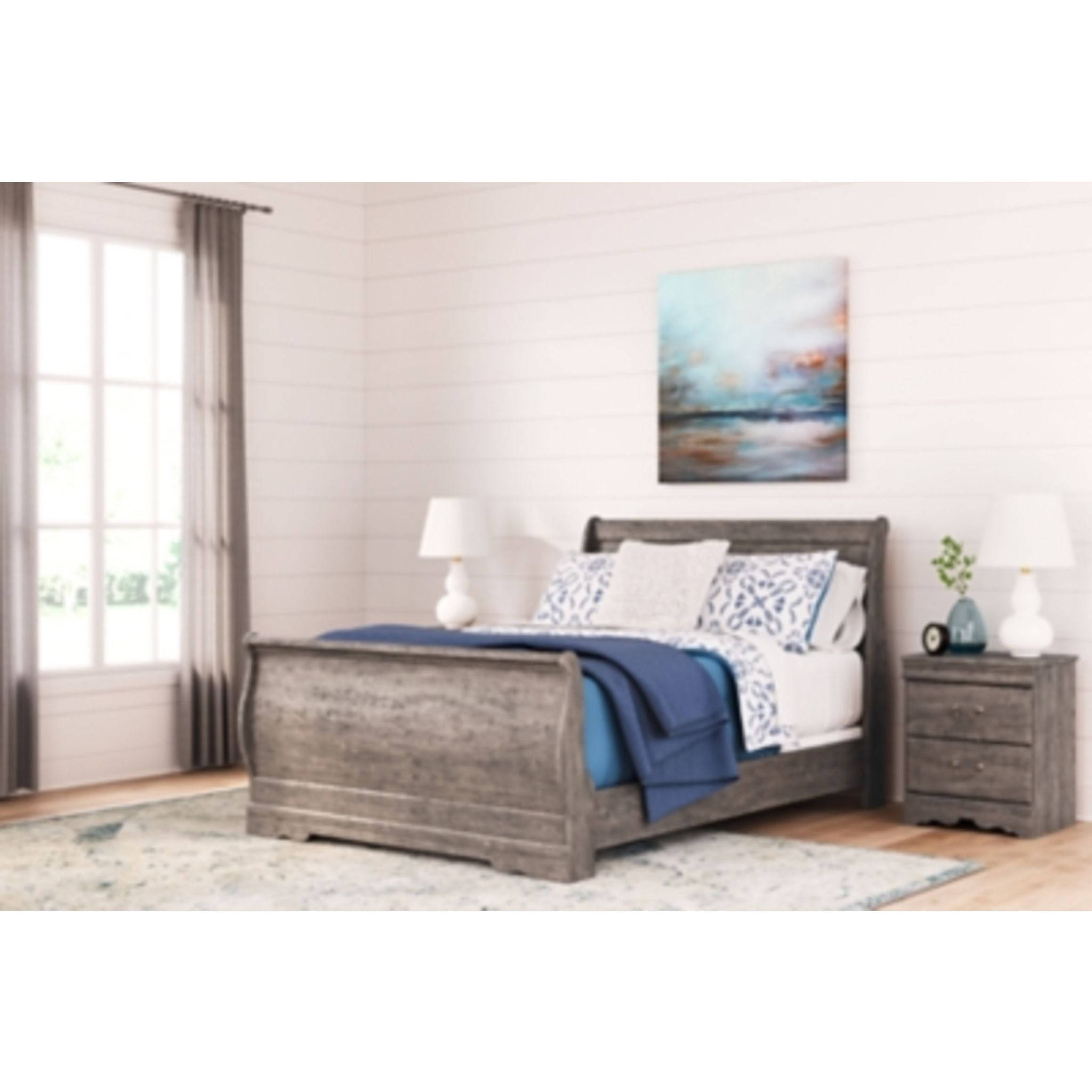 Bayzor Full Sleigh Bed Frame with Headboard and Footboard - Gray Wooden Bed for Bedroom - Perfect for Master Bedroom, Guest Room, and Cozy Home Decor