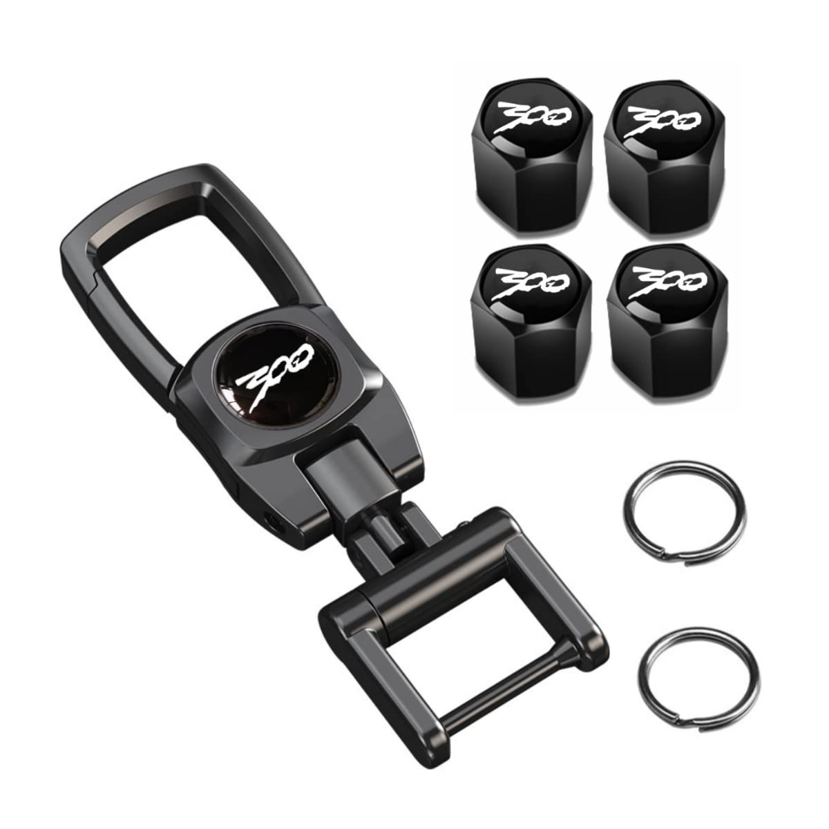 300 Emblem Metal Car Keychains & 4Pcs Tire Valve Stem Caps Replacement for Chrysler 300/300C/300S - Durable Auto Accessories & Perfect Family Gift (Great for Car Enthusiasts & Chrysler Owners)
