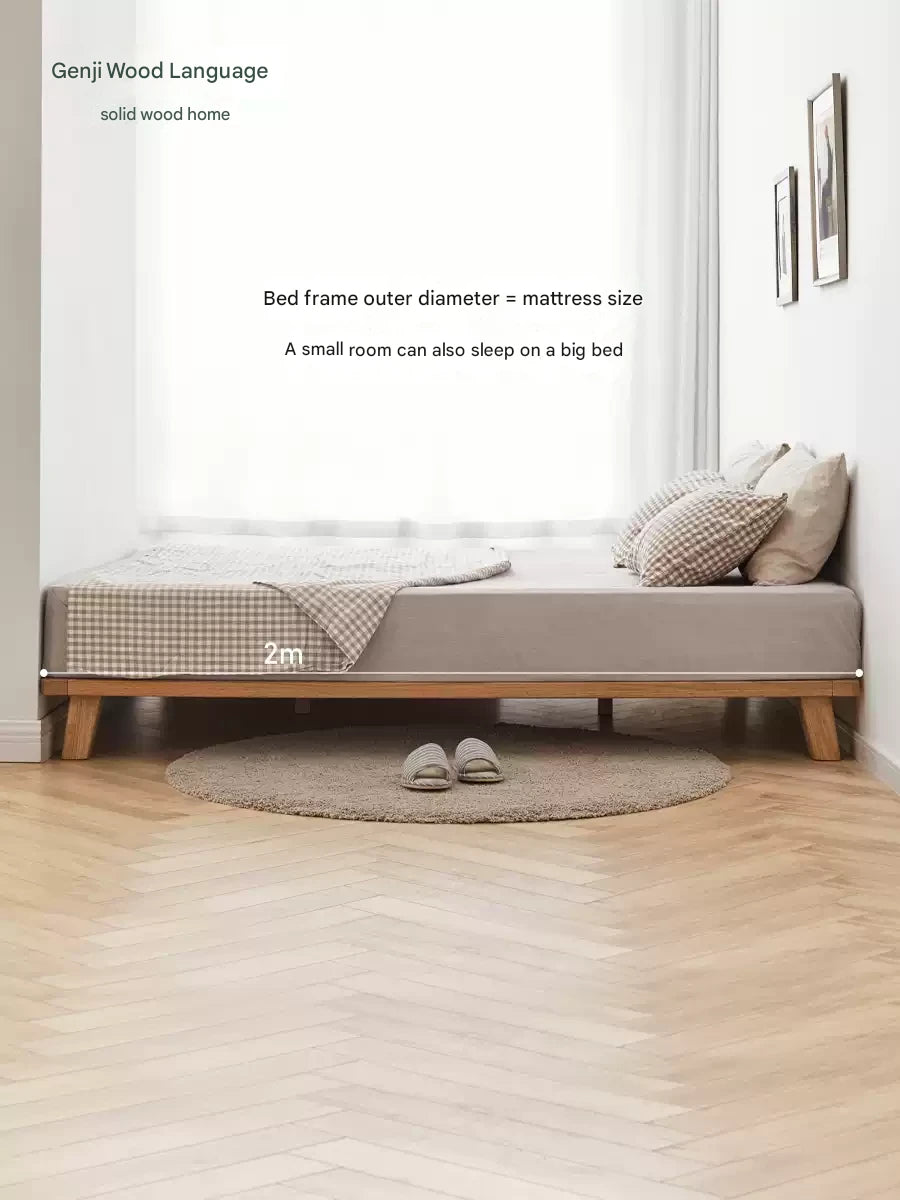 Solid Oak Wood Platform Bed Frame - No Headboard - Queen Size - Modern Minimalist Bedroom Furniture for Small Spaces & Apartments