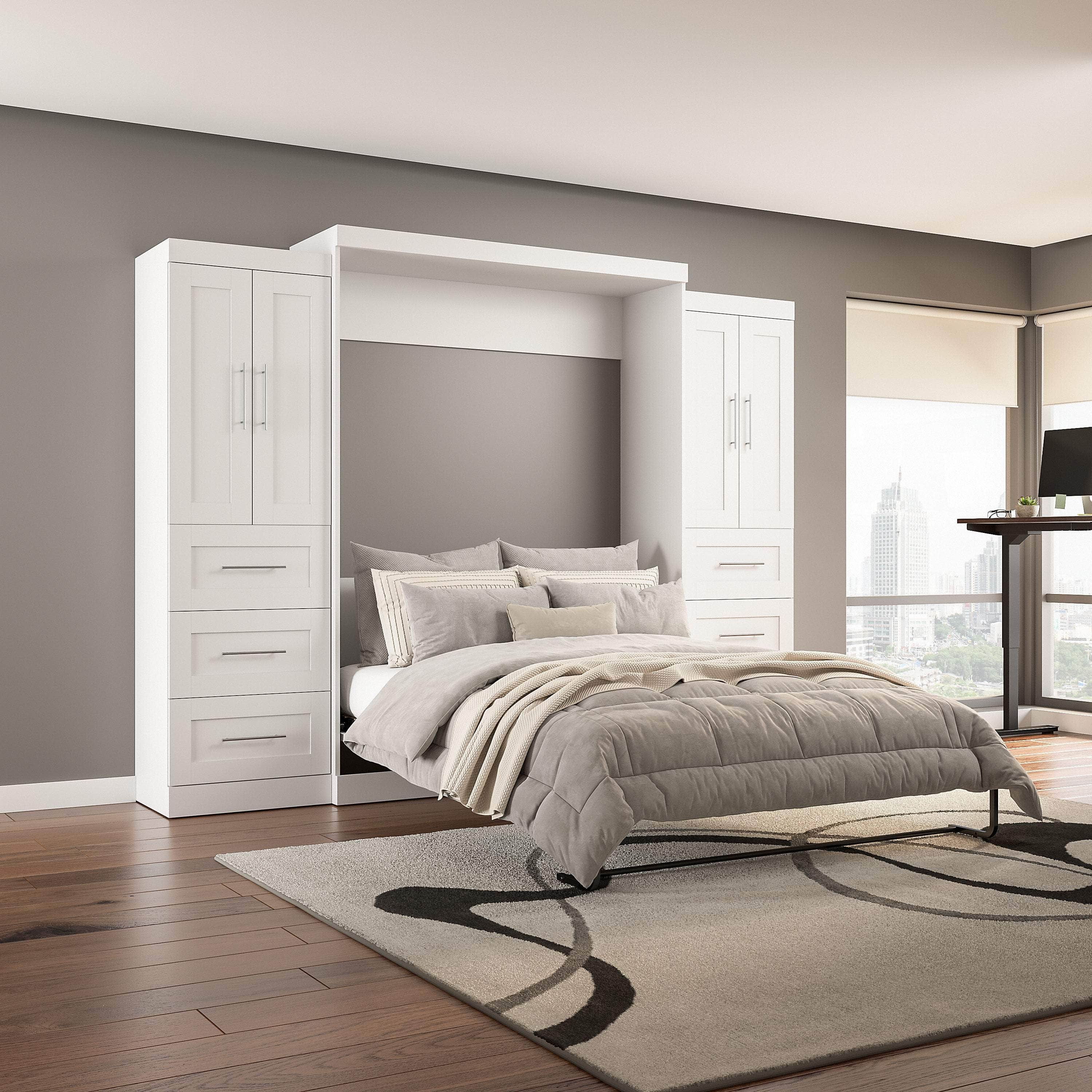 Pur Queen Murphy Wall Bed with Closet Storage Cabinets (115W) - 7 Color Options - Space-Saving Solution for Small Apartments, Guest Rooms & Home Offices