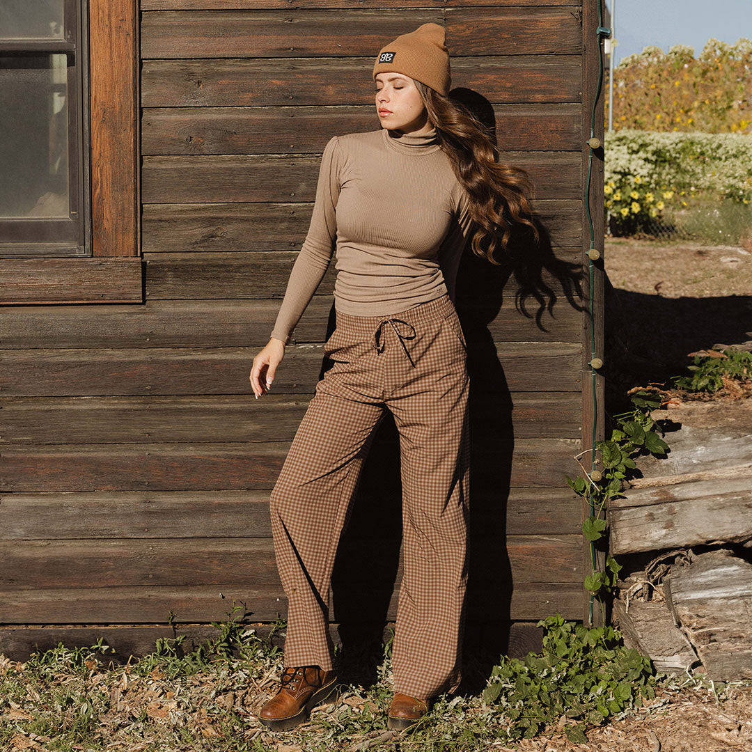 Audrey Women's Trousers - Stylish Cinnamon Check Pattern Pants for Office & Casual Wear | Comfortable Work Pants & Everyday Outfits