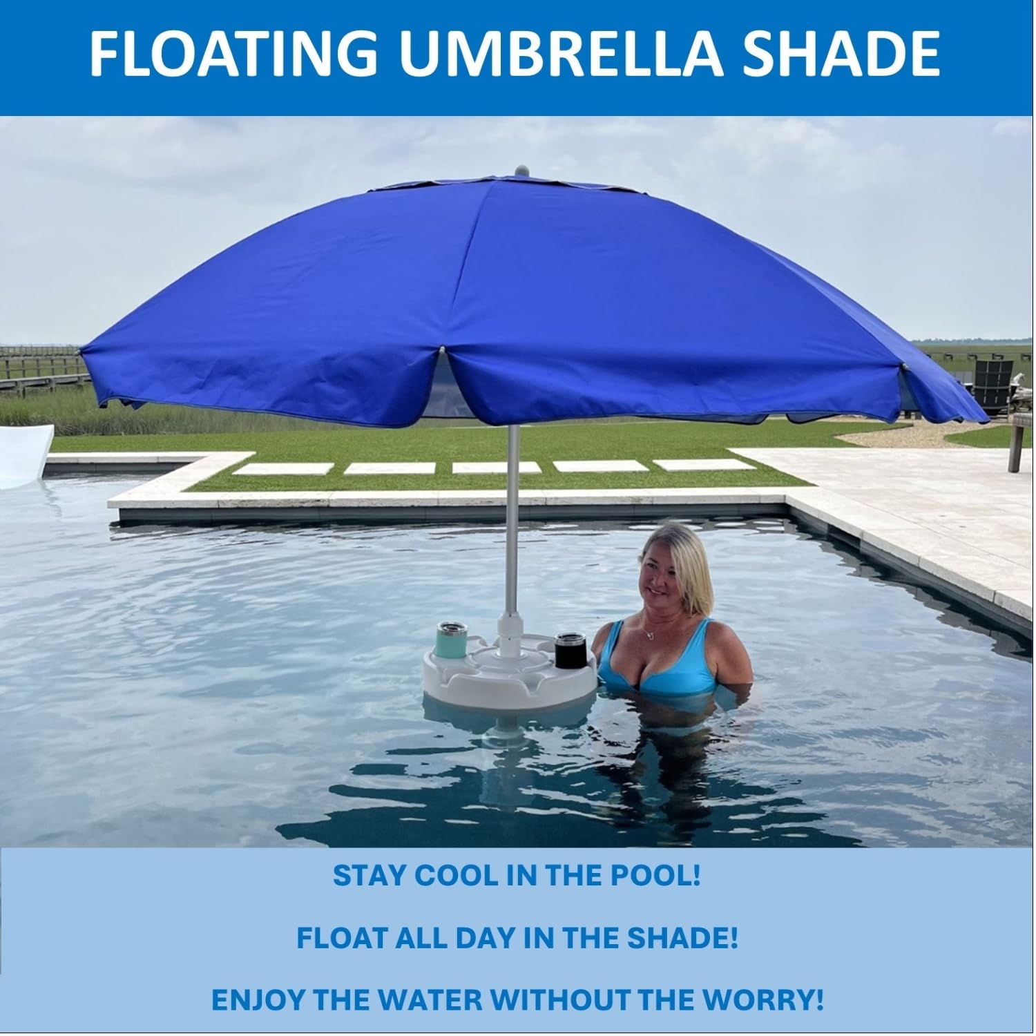 **Premium Floating Pool Umbrella with 6 Cup Holders - 6ft Shade Canopy for Lake, River, Beach & Pool - Stable Swimbrella Floating Table for Drinks & Relaxation - Perfect for Summer Parties, Boating & Water Activities**