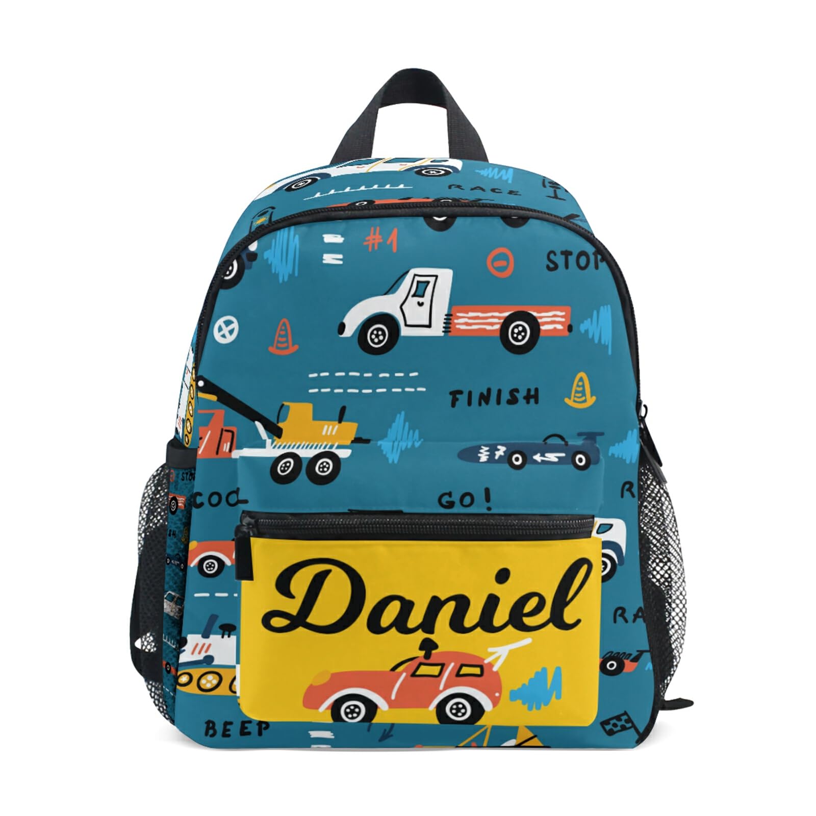 Personalized MCHIVER Custom Car Toddler Backpack - Cute Preschool Bookbag for Boys & Girls - Durable Kids School Backpack for Camping, Travel & Daily Use