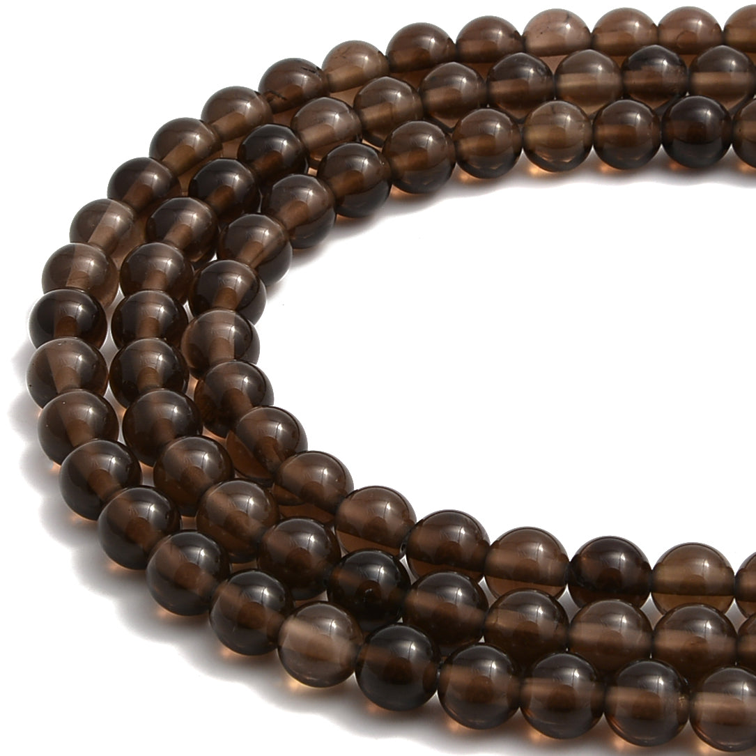 2.0mm Large Hole Smoky Quartz Smooth Round Beads - 10mm Size, 15.5