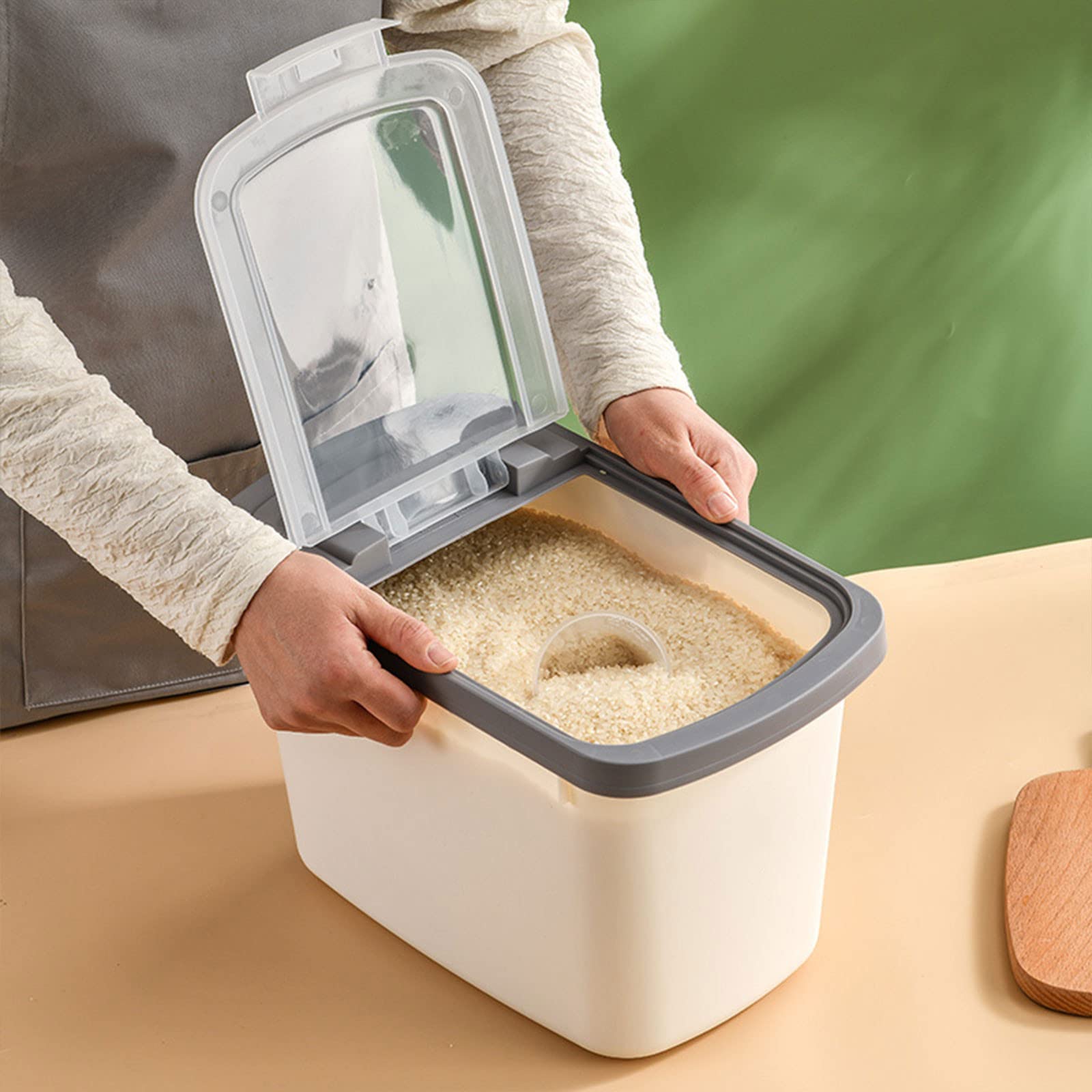 Large Airtight Food Storage Container for Rice, Cereal, Flour & Pet Food - BPA-Free Plastic with Measuring Cup - Perfect for Kitchen Pantry Organization & Bulk Food Storage (White)
