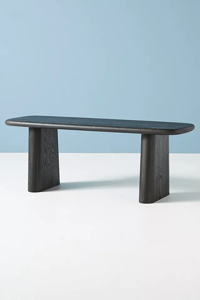 Hand Carved Kalle Sculptural Dining Bench - Solid Wood Modern Kitchen Bench with Backrest | Farmhouse Dining Room Furniture for Kitchen Island, Breakfast Nook & Entryway Seating
