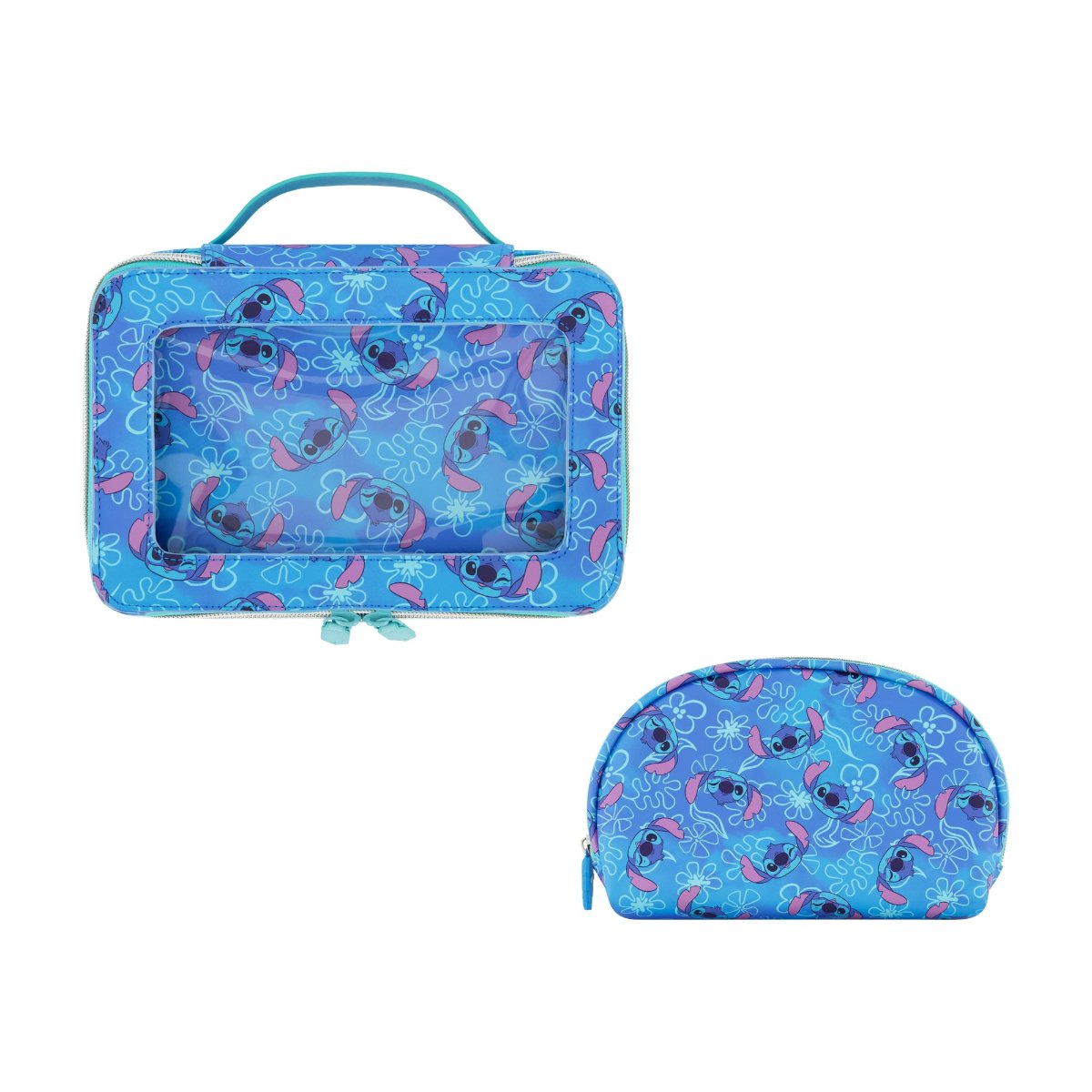 Disney Stitch 2-Piece Travel Cosmetic Bag Set - Waterproof Makeup Organizer for Women, Perfect for Vacation & Airplane Carry-On Essentials