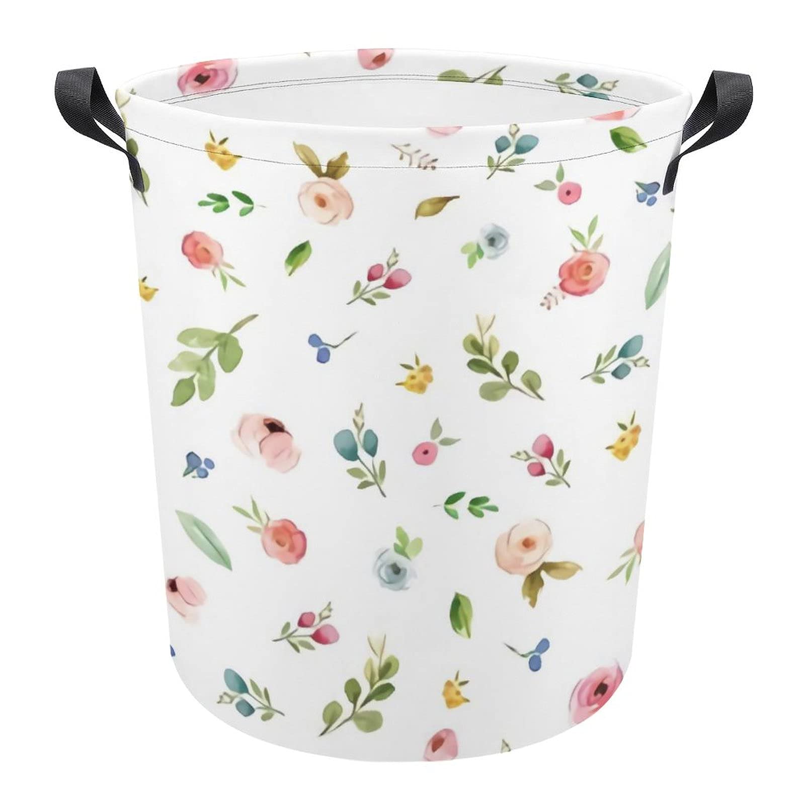 Foldable Laundry Hamper Basket for Bedroom & Bathroom - Woodland Floral Design in Pink, Peach, Blush & Blue - Clothes, Toys & Baby Items Organizer - Perfect for Nursery, Dorm, or Closet Storage
