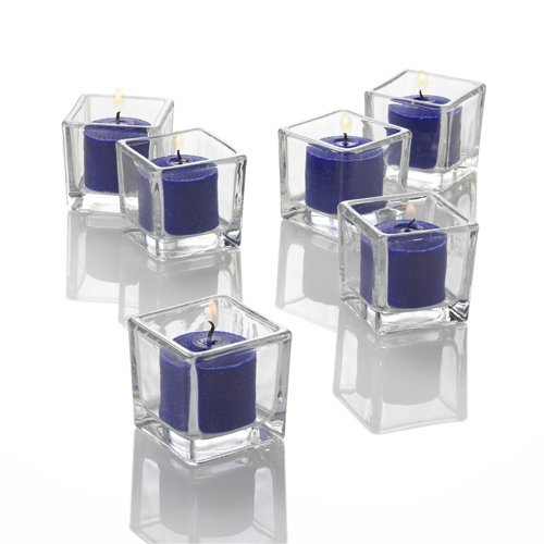 Richland Set of 72 Eastland Square Votive Holders & 72 Navy Blue Unscented Votive Candles - Perfect for Weddings, Parties, Home Decor, and Romantic Ambiance Lighting