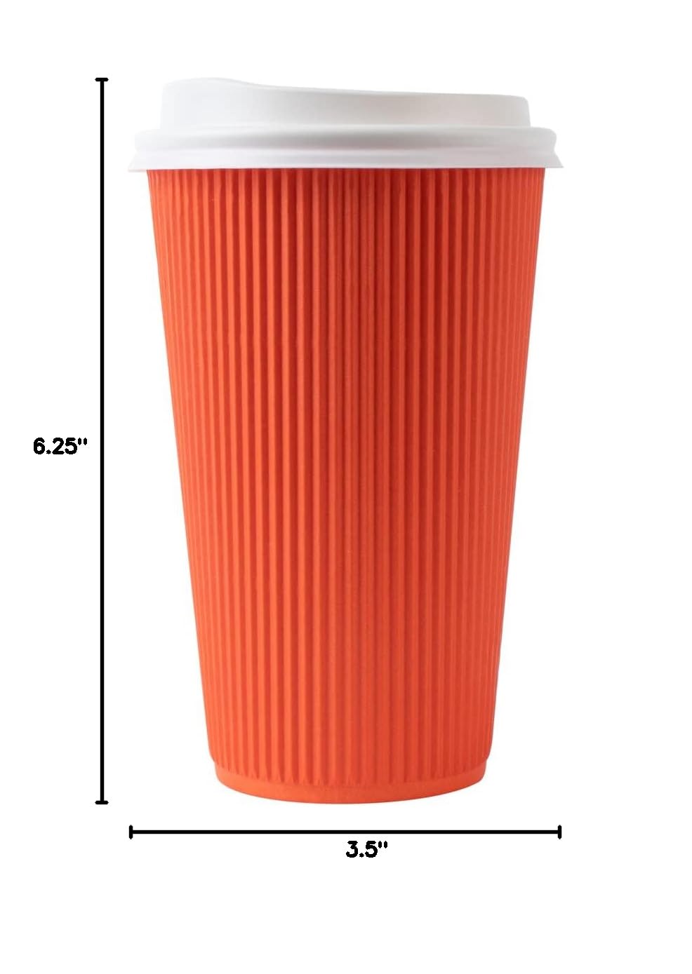 16oz Insulated Coffee Cups with Lids - 200 Pack Leakproof Disposable Hot Drink Cups for Coffee, Tea & Cocoa | Non-Slip Ripple Wall Design | Tangerine Orange Paper Cups for Restaurants, Cafes & Office Use