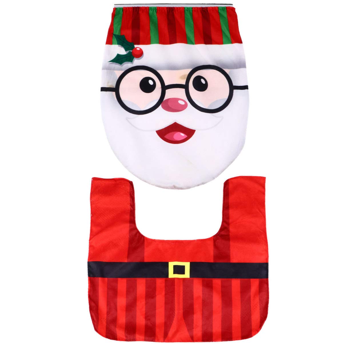 Santa Suit Toilet Cover and Bathroom Rug Set - Christmas Decorations, Holiday Bathroom Accessories, Nativity Scene Decor for Festive Home & Party Decorating