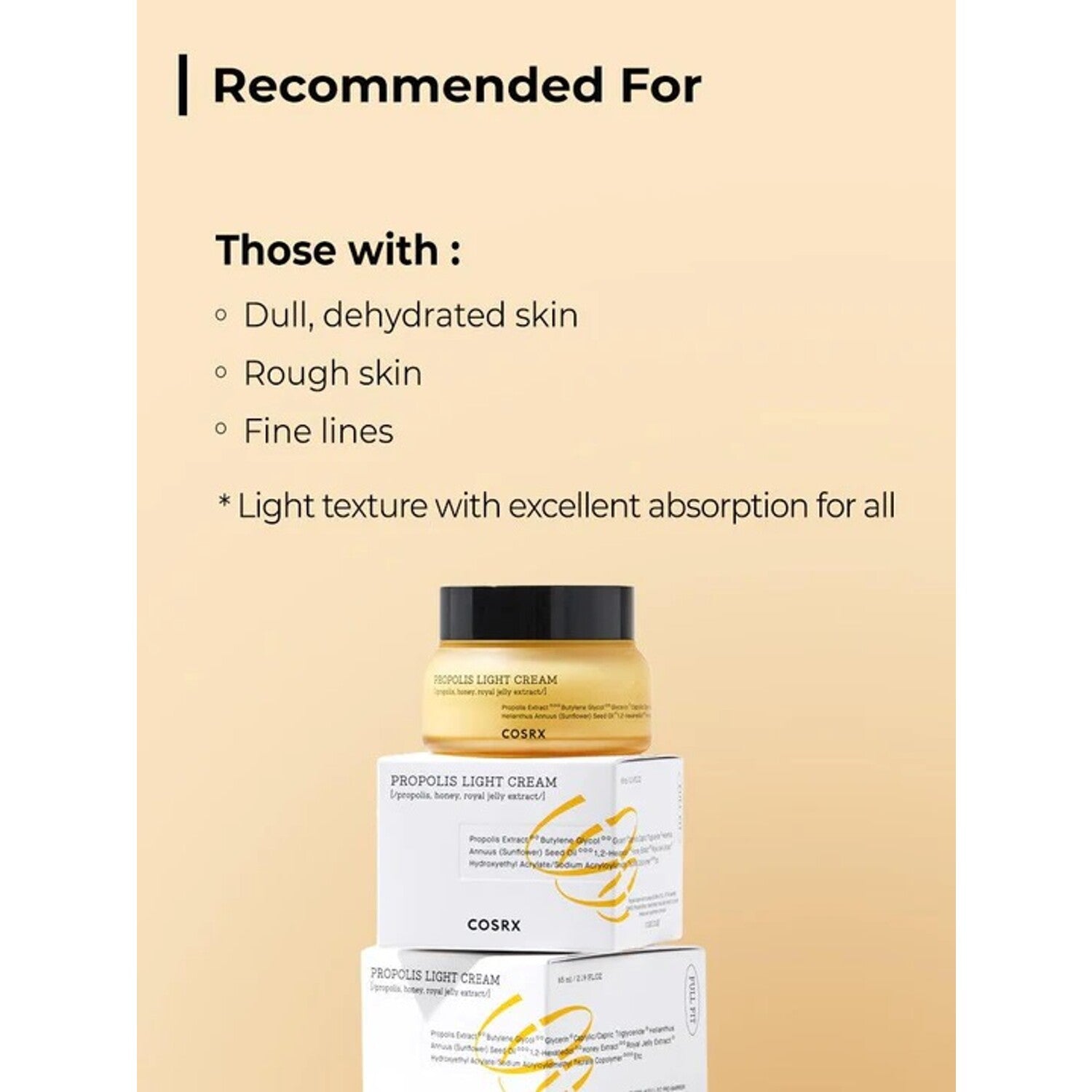 COSRX Full Fit Propolis Light Cream 65ml - Hydrating Moisturizer for Dry & Sensitive Skin | Day & Night Face Cream with Propolis Extract | Korean Skincare for Glowing Complexion | Perfect for Daily Hydration & Skin Barrier Repair