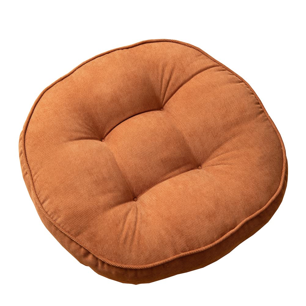 VCTOPS Thick Tufted Corduroy Round Chair Pad - Large 22x22 Inch Meditation Pillow & Floor Cushion for Yoga, Office, Living Room, Balcony - Solid Orange Pouf for Tatami, Seating & Relaxation