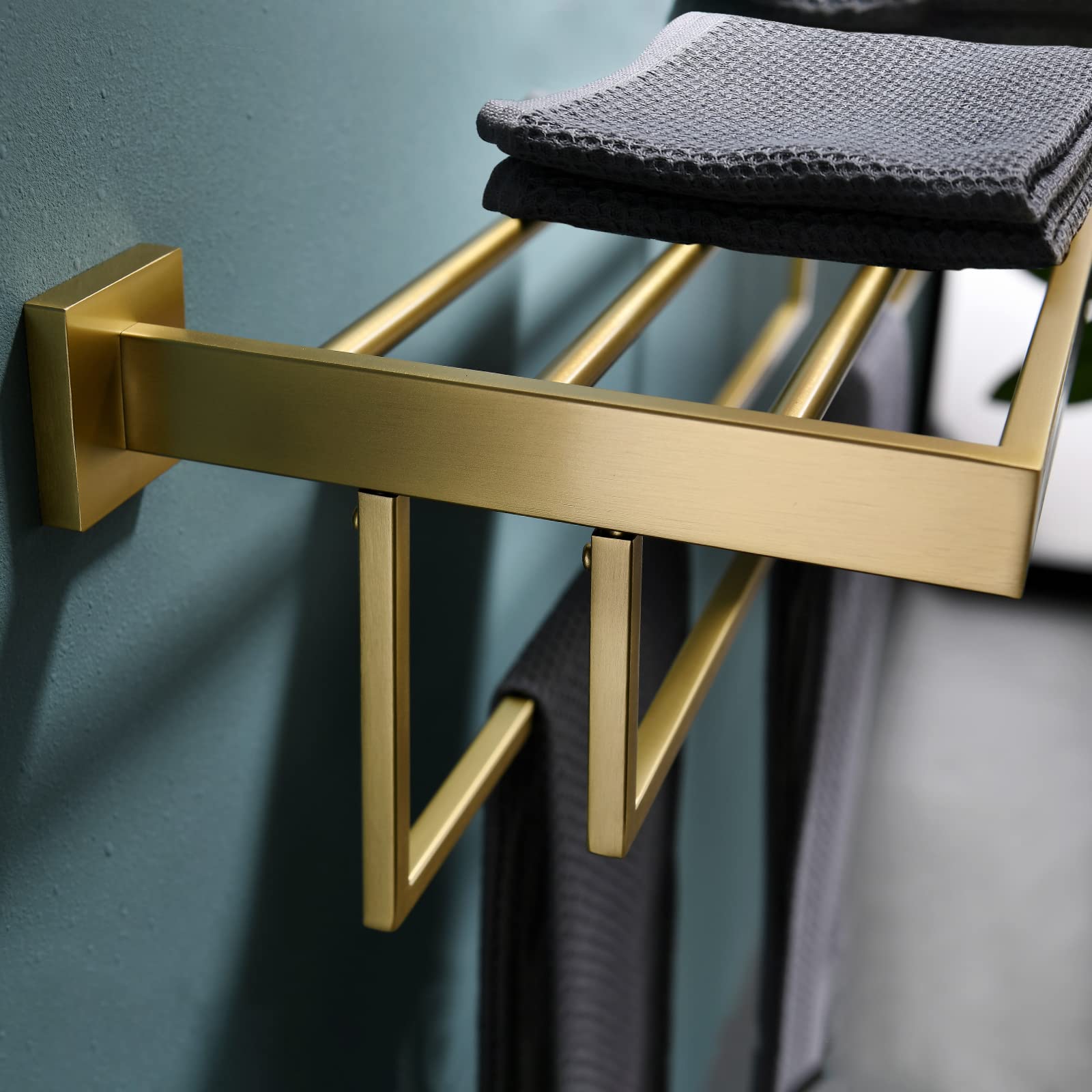 Brushed Gold Stainless Steel Wall Mounted Towel Rack with 2 Bars - Modern Bathroom Towel Shelf & Hanger for Hand & Bath Towels - Perfect for Spa, Guest Bath & Master Bath Organization