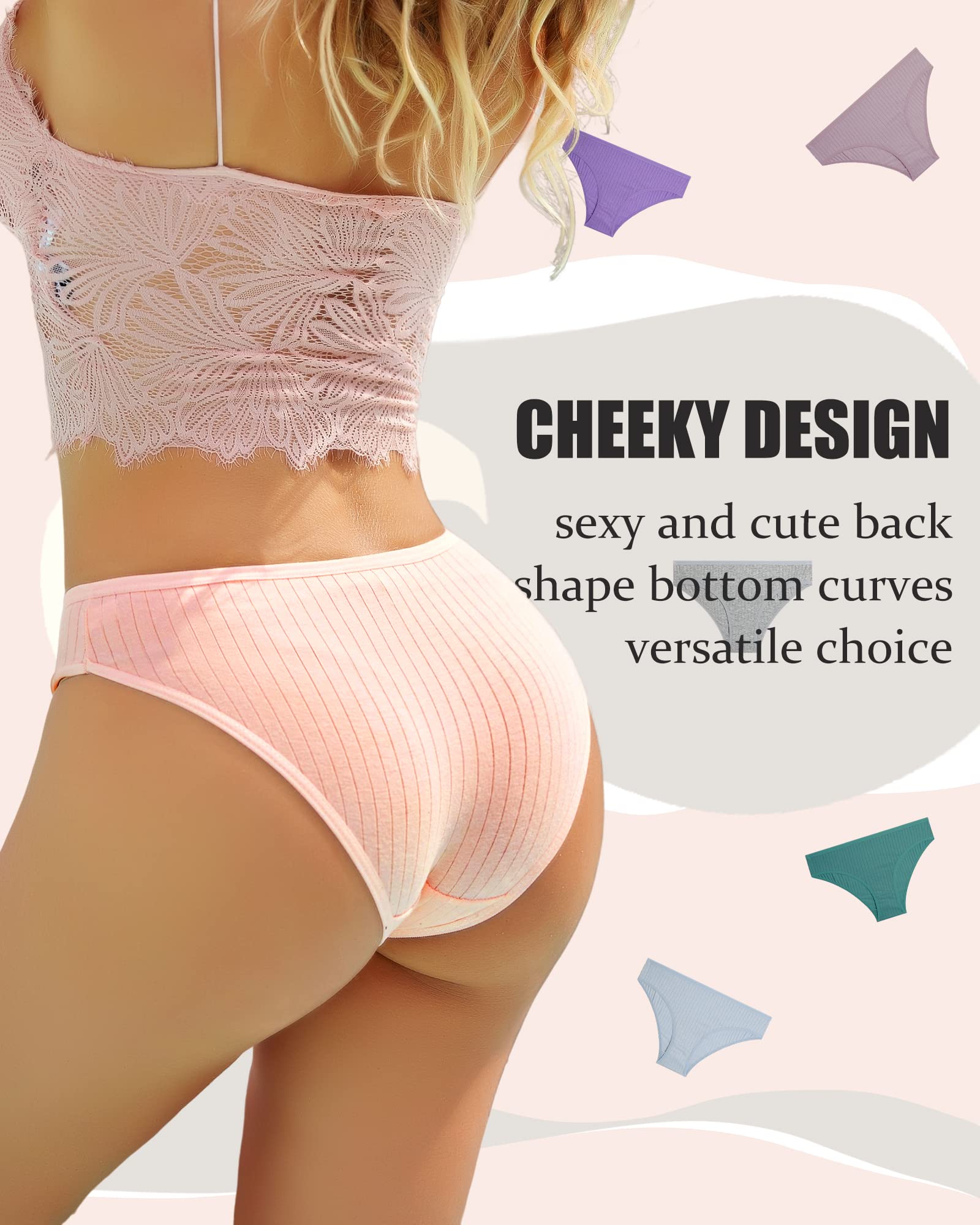FINETOO 9 Pack Women's Cotton Underwear - Sexy Low Rise Ribbed Hipster Panties, Breathable Soft Bikini Briefs, Cheeky Underwear for Women Sizes S-XXXL | Perfect for Daily Wear, Lounge, Workout & Travel