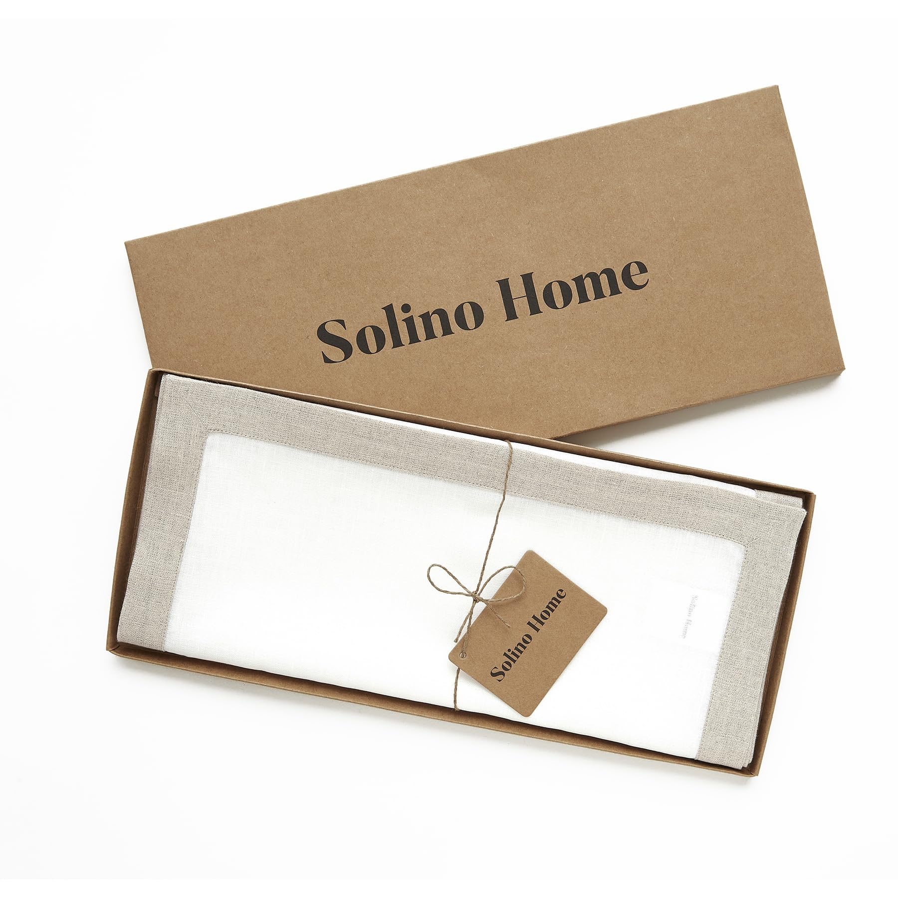 Solino Home 100% Pure Linen Table Runner 14 x 60 Inch - Classic Natural & White Linen Tablecloth for Dining Table, Dresser, Coffee Table | Perfect for Weddings, Parties & Home Decor