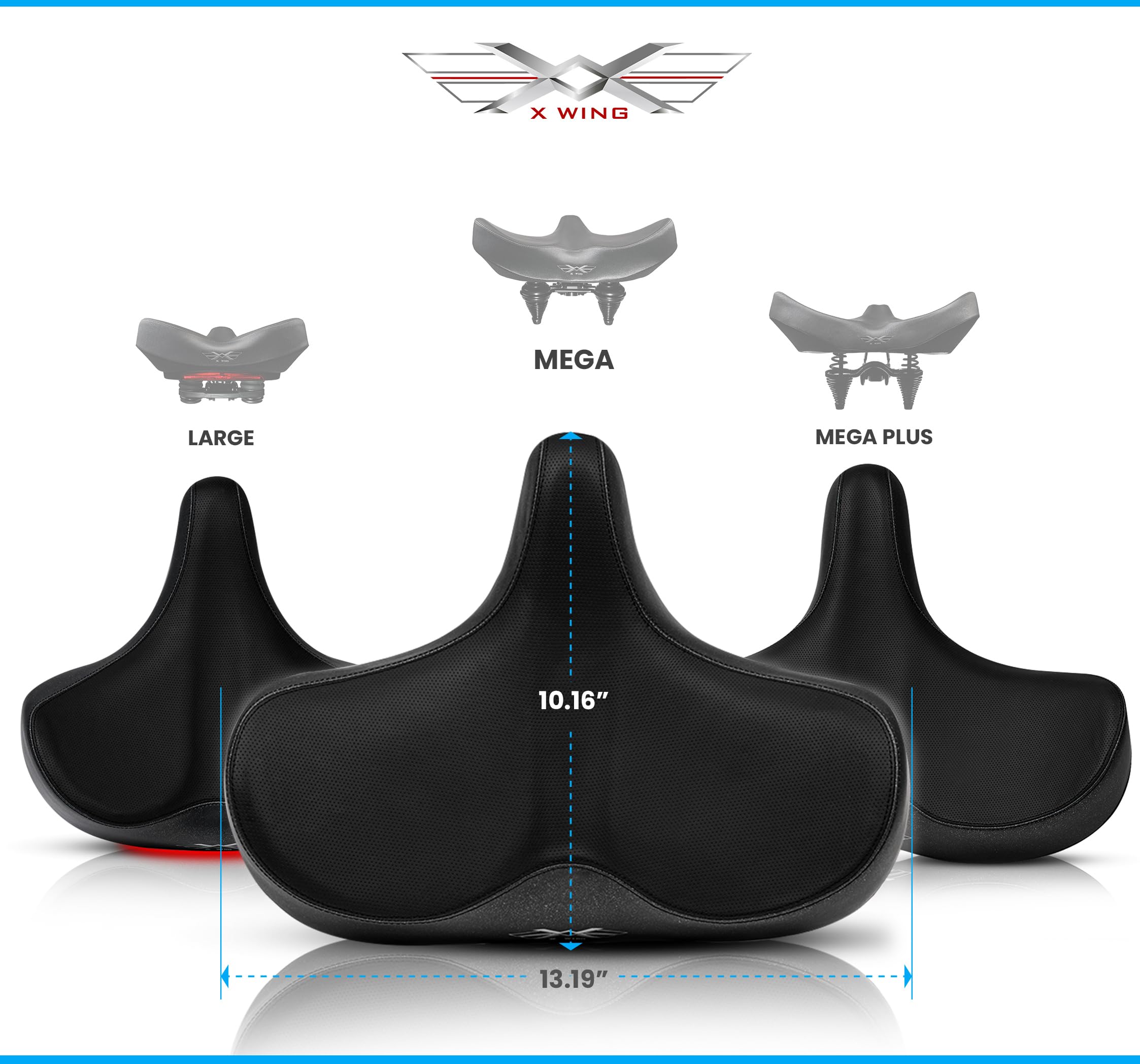 X WING Comfortable Noseless Bike Seat Cushion for Men & Women - Extra Wide Padded Bicycle Saddle for Peloton, Electric, City & Stationary Bikes - Ergonomic Design for Pain-Free Cycling - Perfect for Indoor Workouts, Commuting & Long Rides