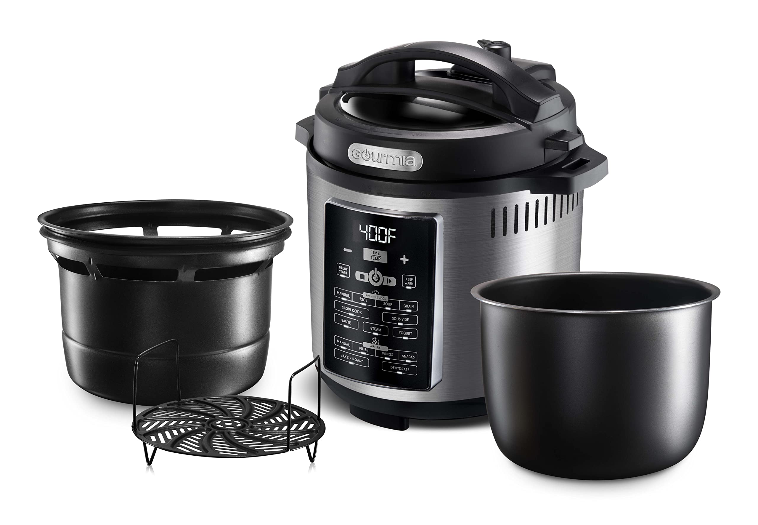 Gourmia GPA2060 6-Quart Multi-Function Pressure Cooker & Air Fryer Combo - 15 One-Touch Smart Programs with Nonstick Pot, Air Fry Basket & Accessories - Perfect for Fast Cooking, Healthy Air Frying & Meal Prep