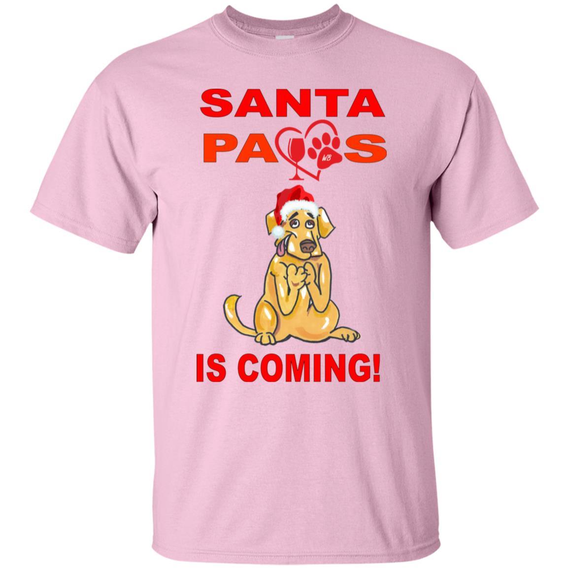Santa Paws Is Coming Christmas Dog Lover T-Shirt - Ultra Soft Cotton Tee for Pet Owners - Funny Holiday Gift for Dog Moms & Dads - Perfect for Christmas Parties & Family Photos