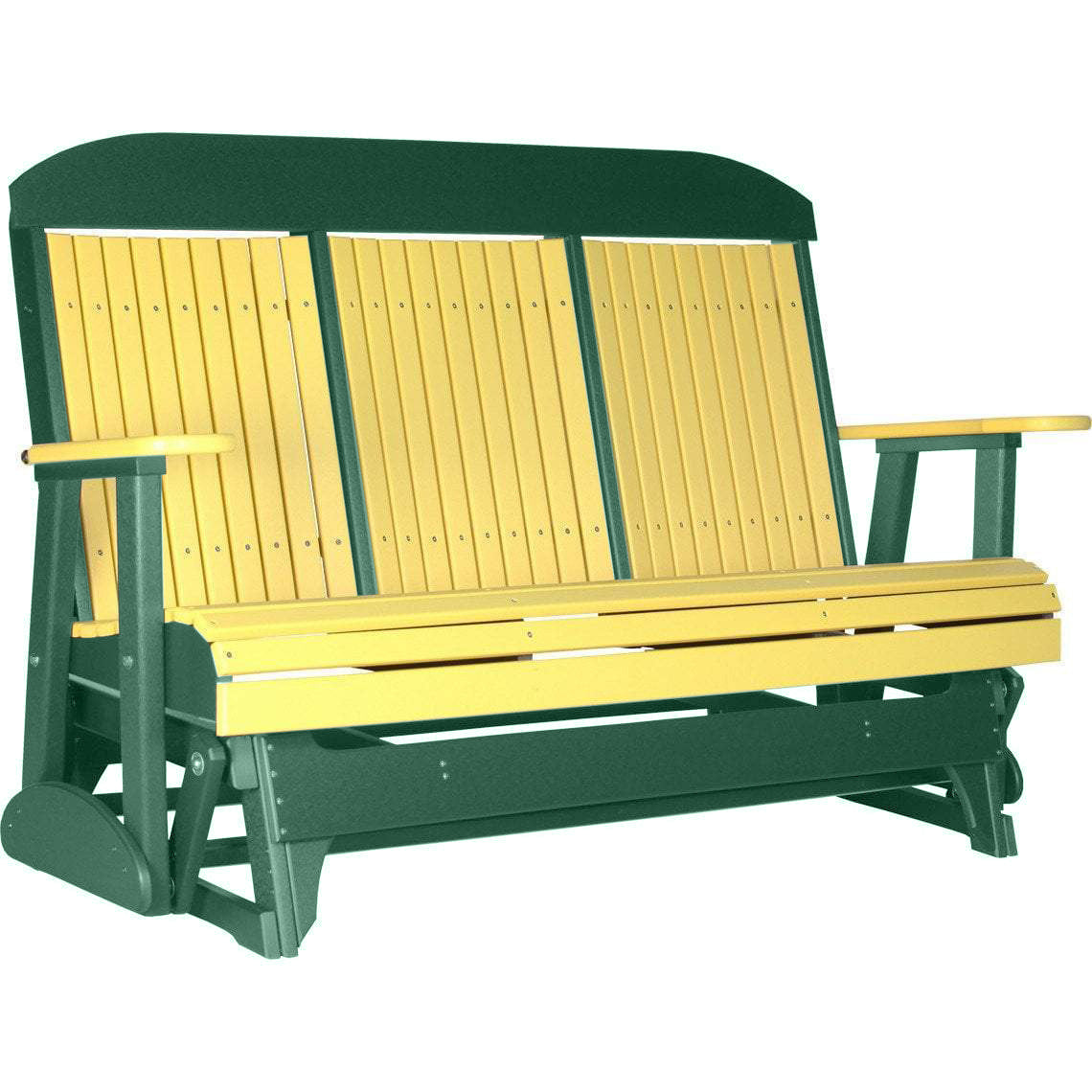 LuxCraft 5 ft. Yellow Recycled Plastic Highback Outdoor Glider - Perfect for Patio, Garden, and Backyard Relaxation