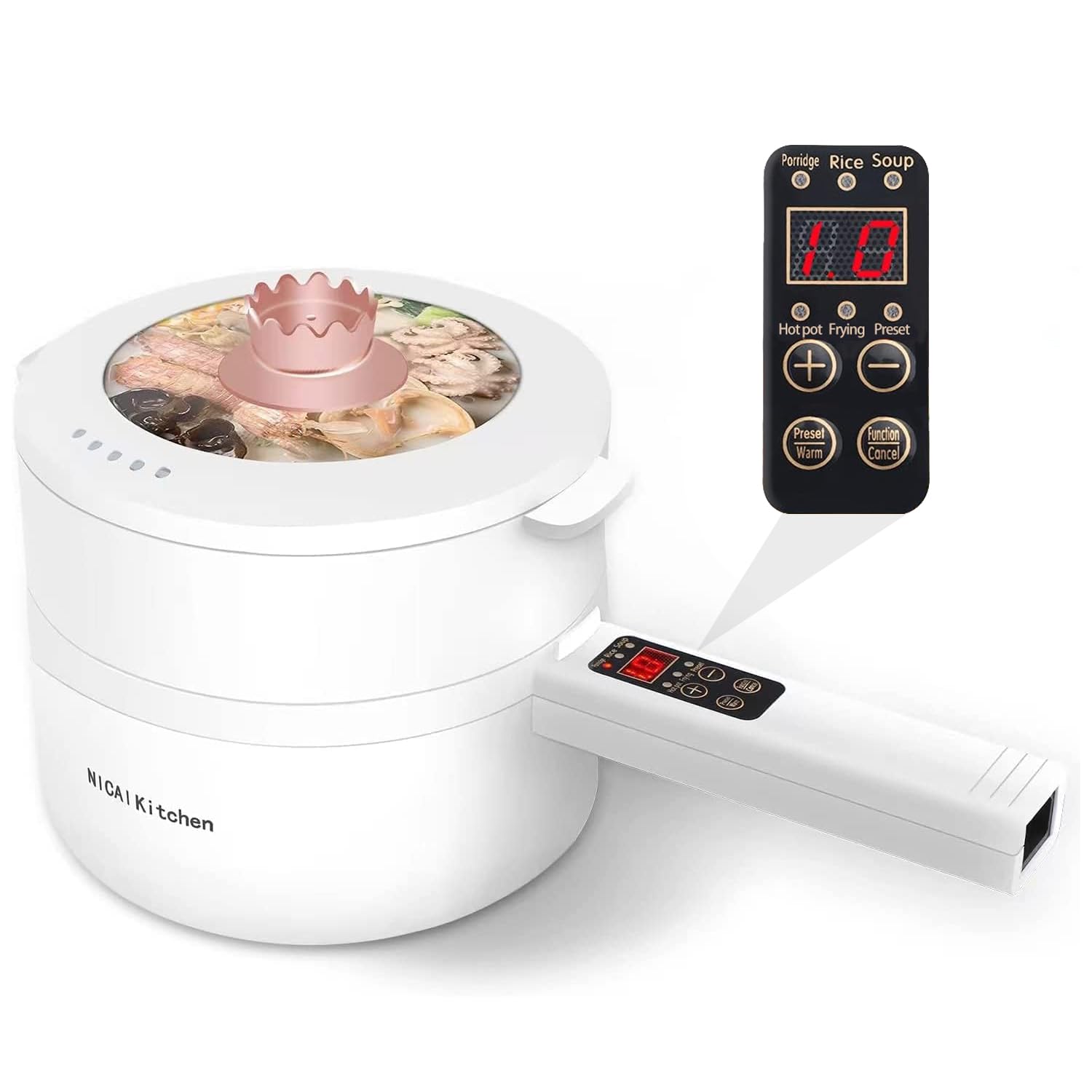 1.8L Electric Hot Pot with Non-Stick Coating - Multi-Functional Cooker for Ramen, Steak, Eggs, Rice & Soup | Smart Button Control | Perfect for Dorm, Office & Small Kitchen Cooking