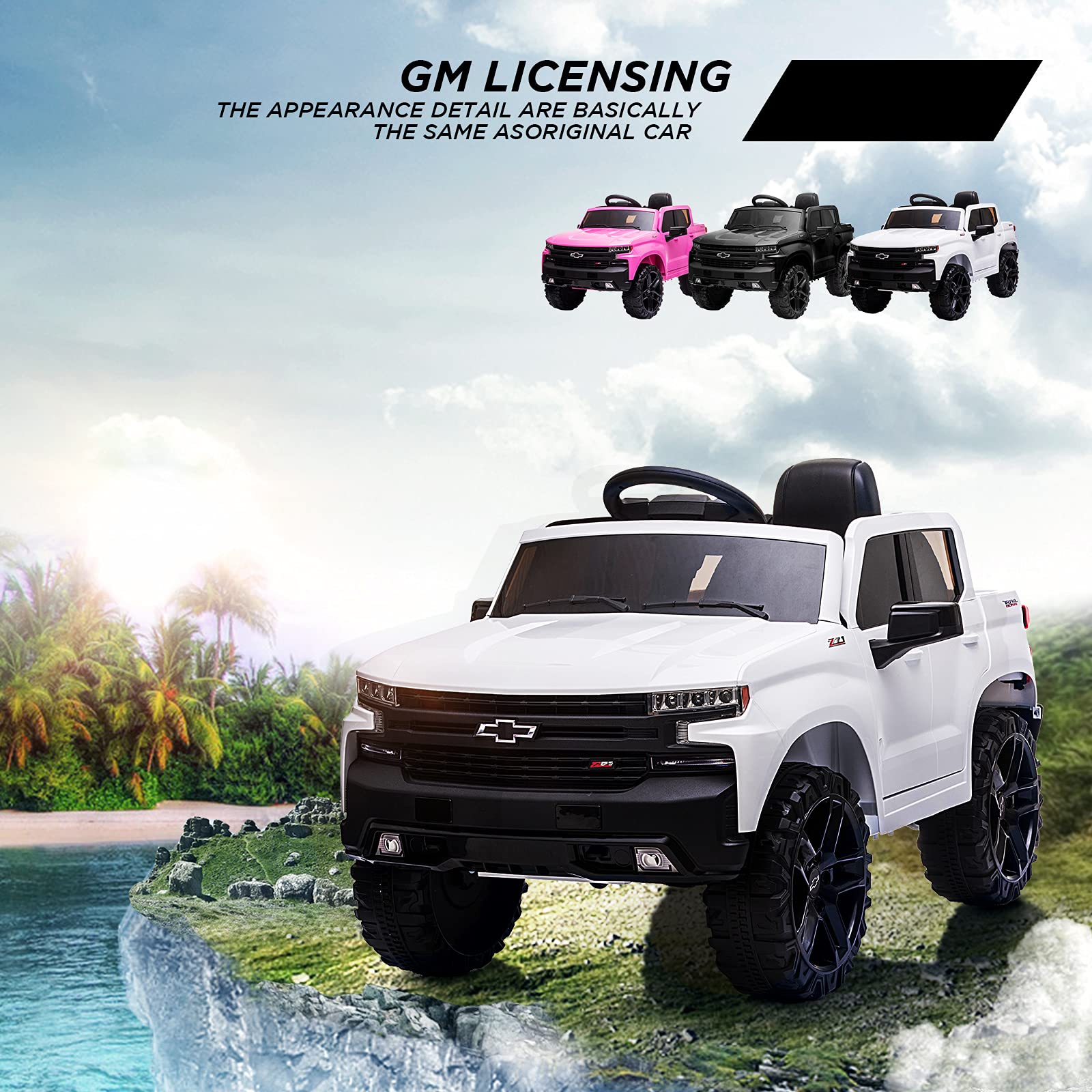 12V Remote Control Ride On Car for Kids - Licensed Chevrolet Silverado GMC Electric Toy Truck with MP3/Bluetooth, LED Lights & Spring Suspension | Battery Powered Toddler Vehicle for Indoor/Outdoor Play, Birthday Gifts & Family Fun