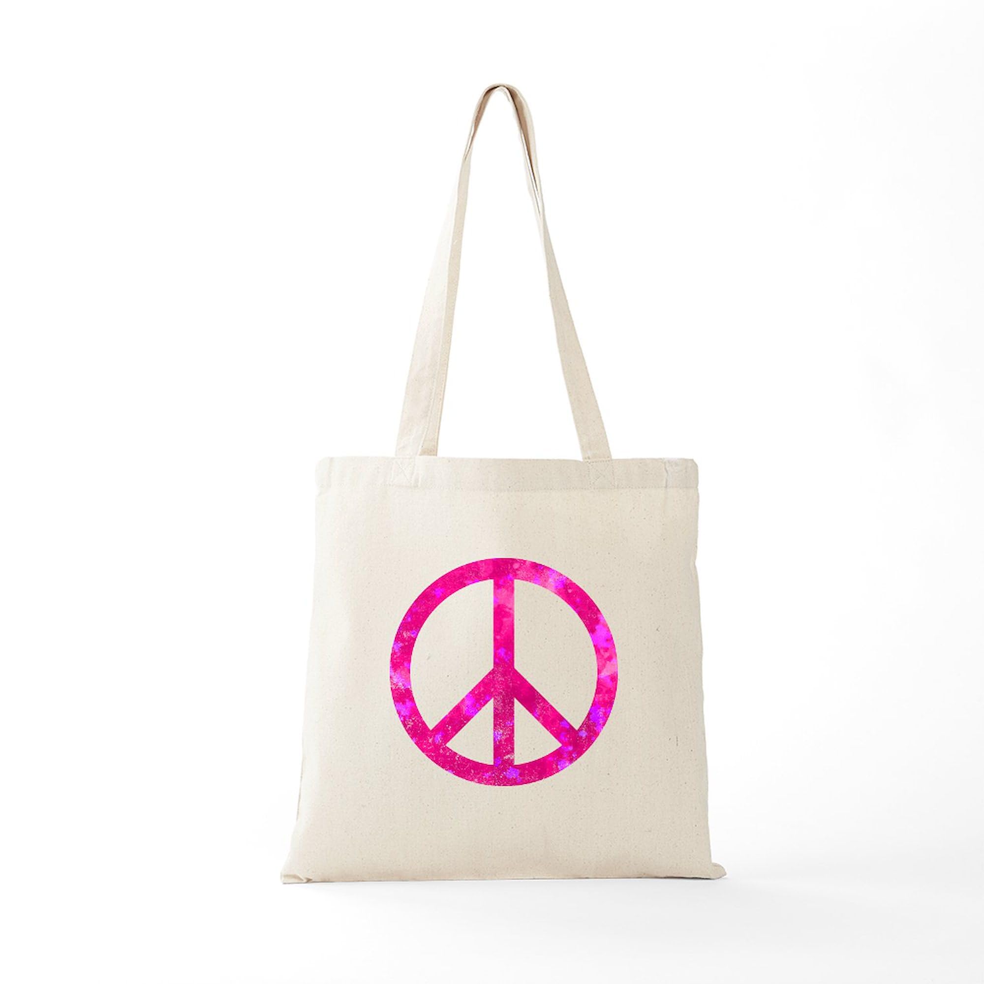 Distressed Pink Peace Sign Tote Bag - Natural Canvas Reusable Shopping Bag for Women | Eco-Friendly Grocery Tote, Beach Bag & Everyday Carry