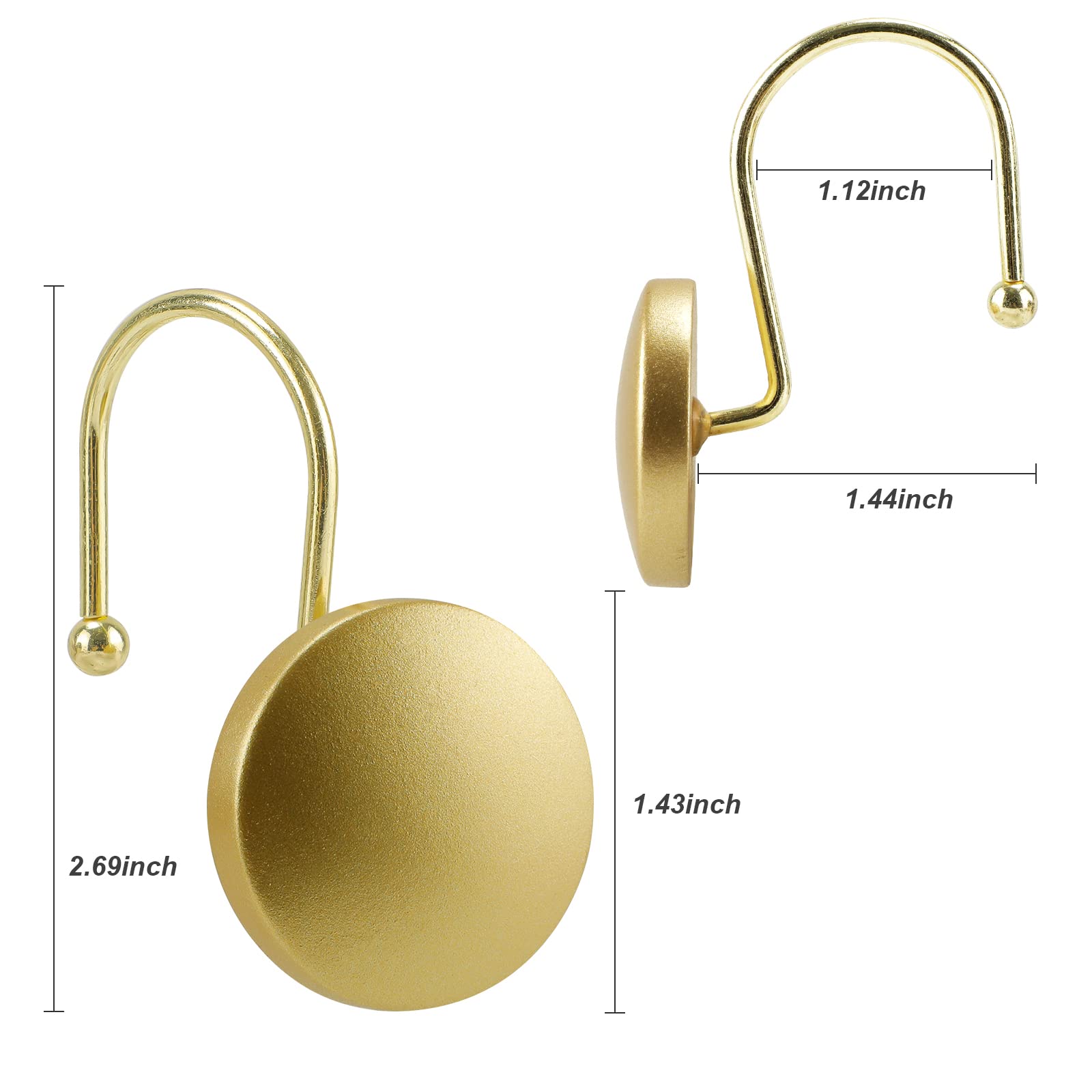 Modern Round Flat-Back Shower Curtain Hooks - Gold Bathroom Decor for Stylish Home & Hotel Use - Waterproof & Rustproof Design for Daily Shower & Spa Experience