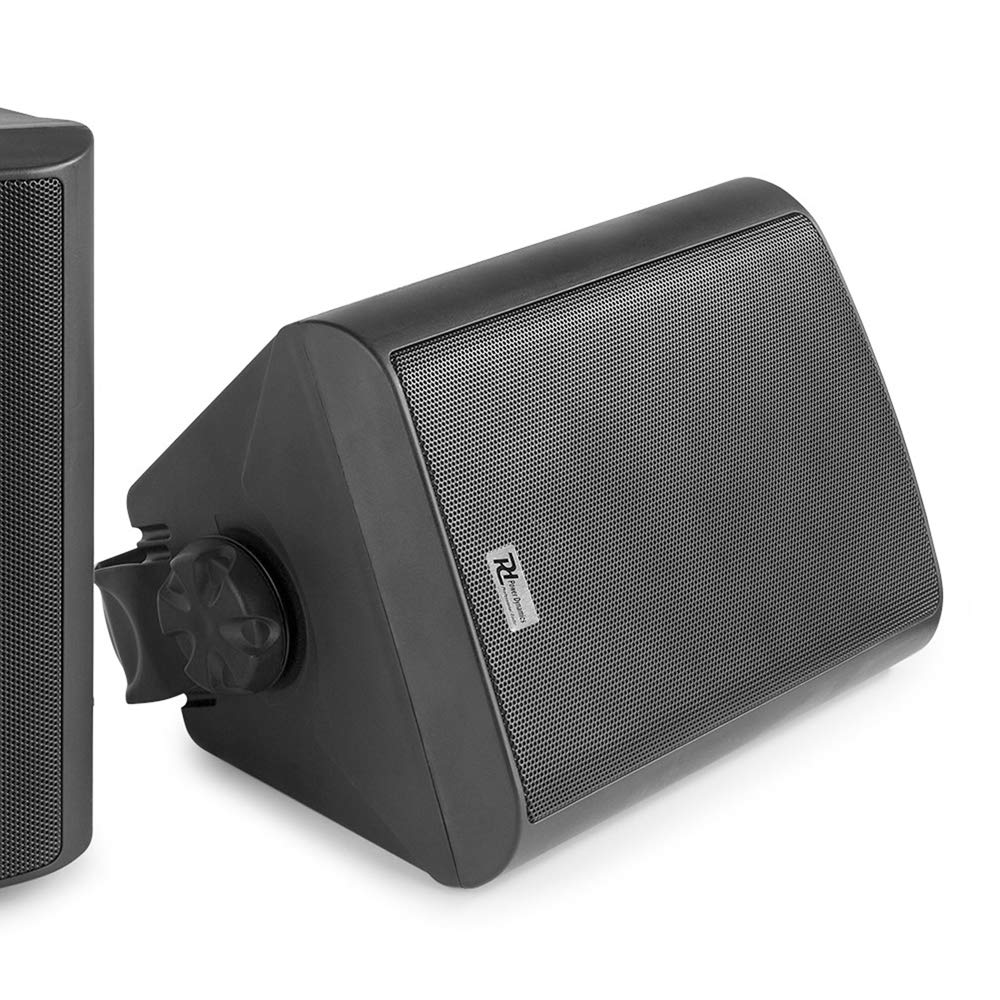 Power Dynamics Wall Mount Bluetooth Speakers - Weatherproof IPX5 Outdoor Sound System with Built-in Amplifier, Stereo Audio & AUX Input - Perfect for Patio, Garden & Poolside Entertainment (Black, Mounting Brackets Included)