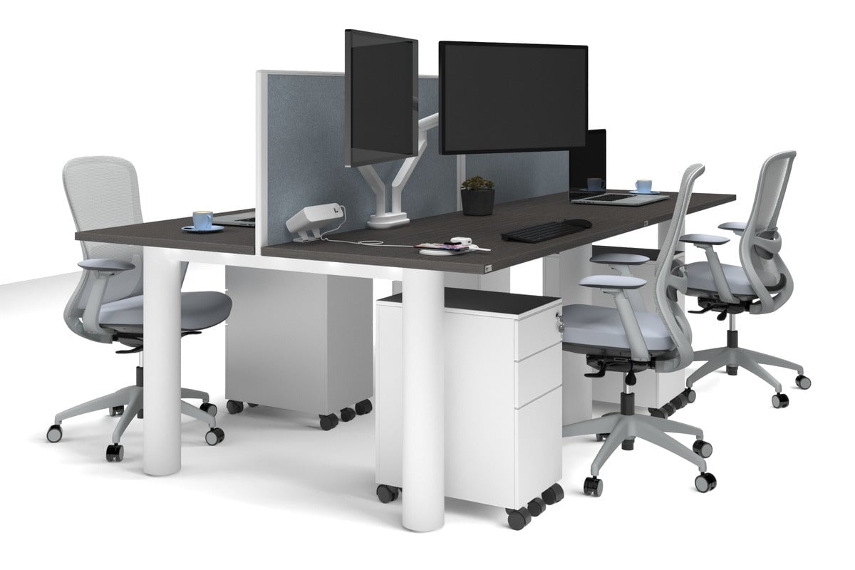 Quadro Cylinder Leg 4-Person Office Workstation Desk [1200L x 700W] - Modern Collaborative Workspace Solution for Team Projects & Office Meetings