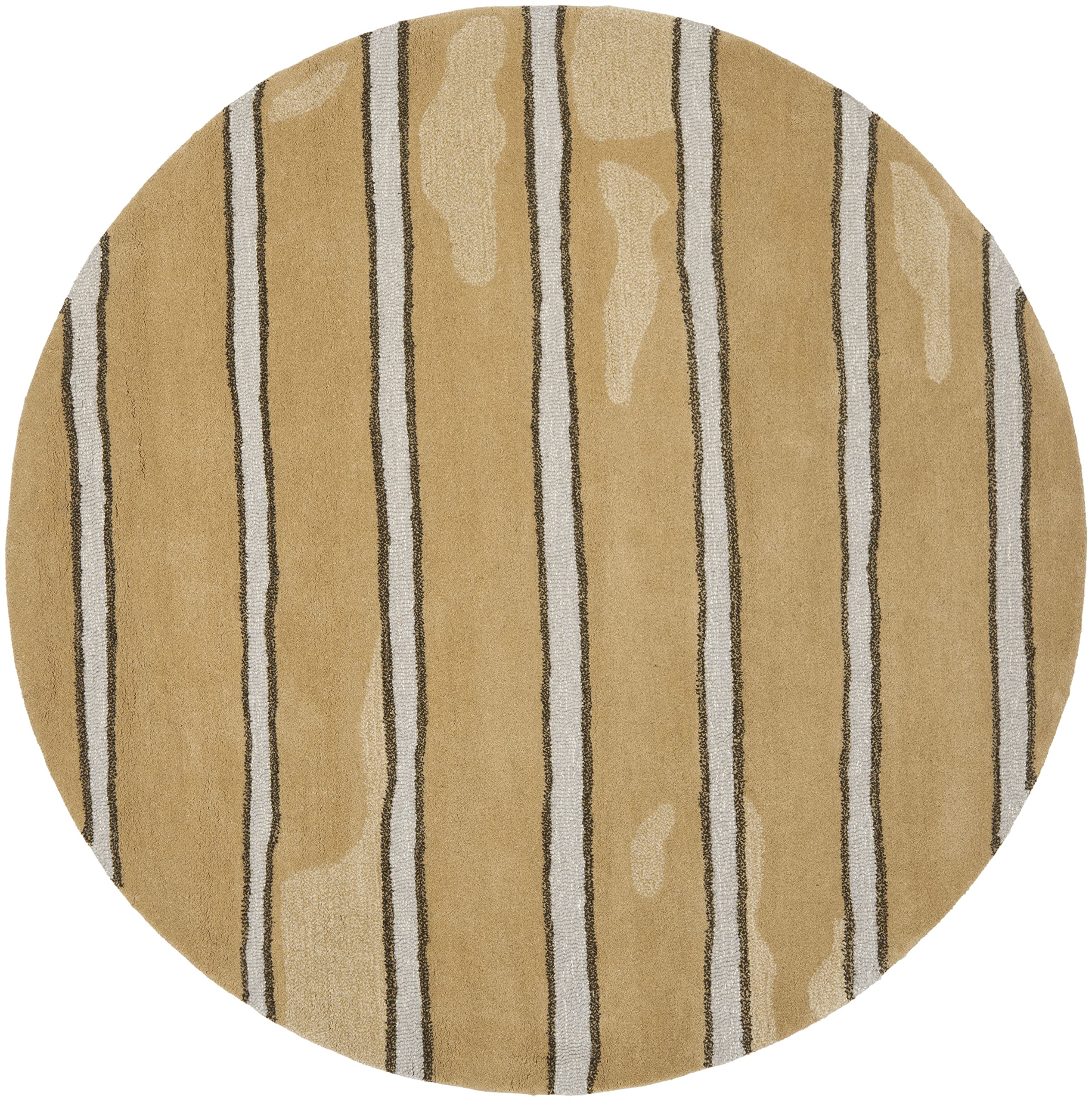 MARTHA STEWART x SAFAVIEH 6-Foot Round Toffee Gold Area Rug MSR3617B - Handmade Wool & Viscose Chalk Stripe Design for Living Room, Bedroom or Office Decor
