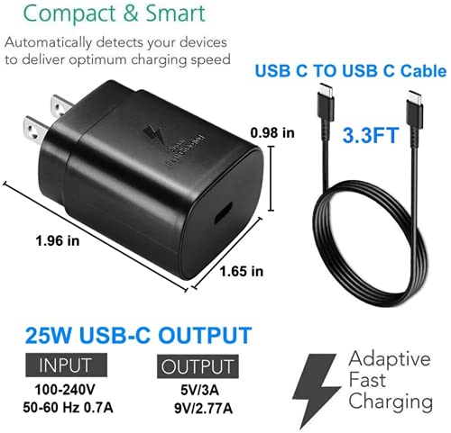 25W Fast Adaptive Wall Charger for Xiaomi Pocophone F1 - USB C PD Charging & Data Transfer Cable Included (4FT/1.2M) - Black US Version with Warranty | Perfect for Home, Office & Travel Charging