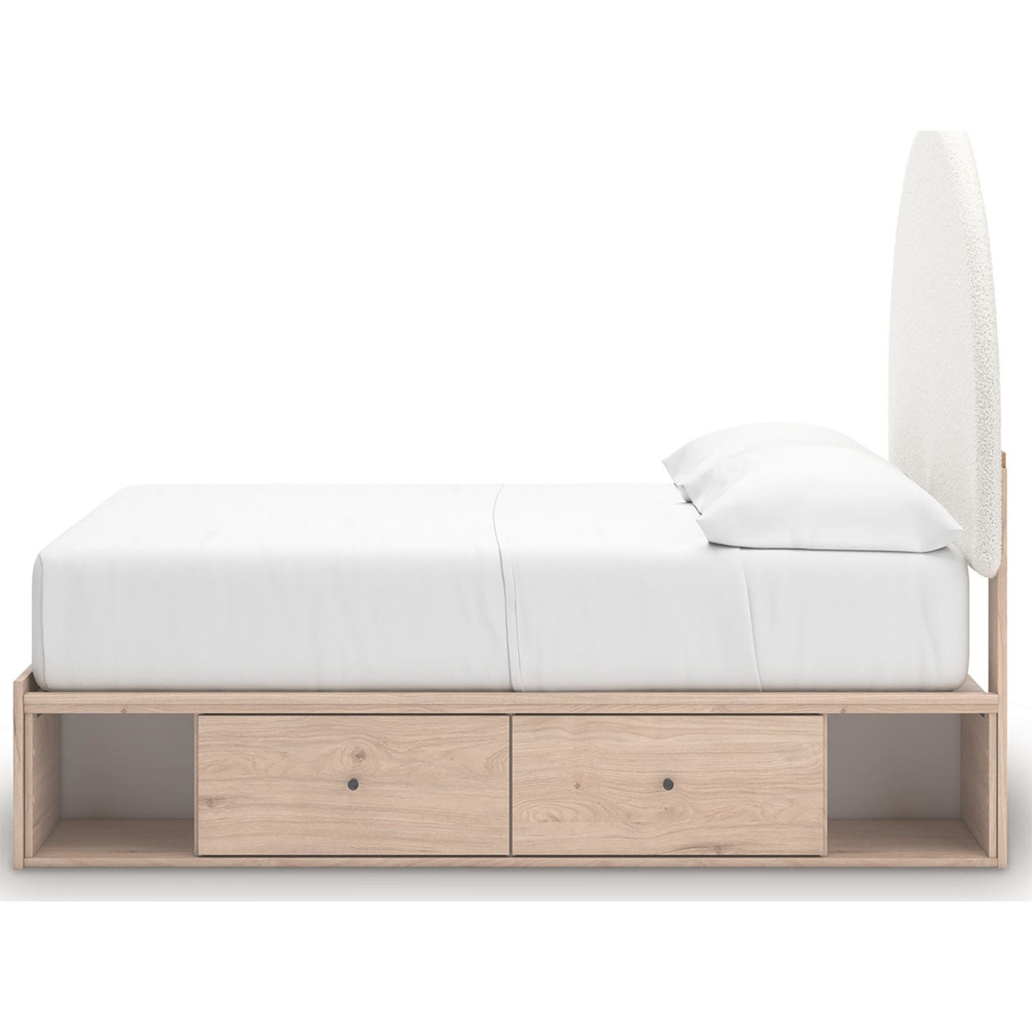 Arloster Modern Platform Bed Frame with 4 Storage Drawers - Tan & White Finish - Perfect for Small Bedrooms & Studio Apartments