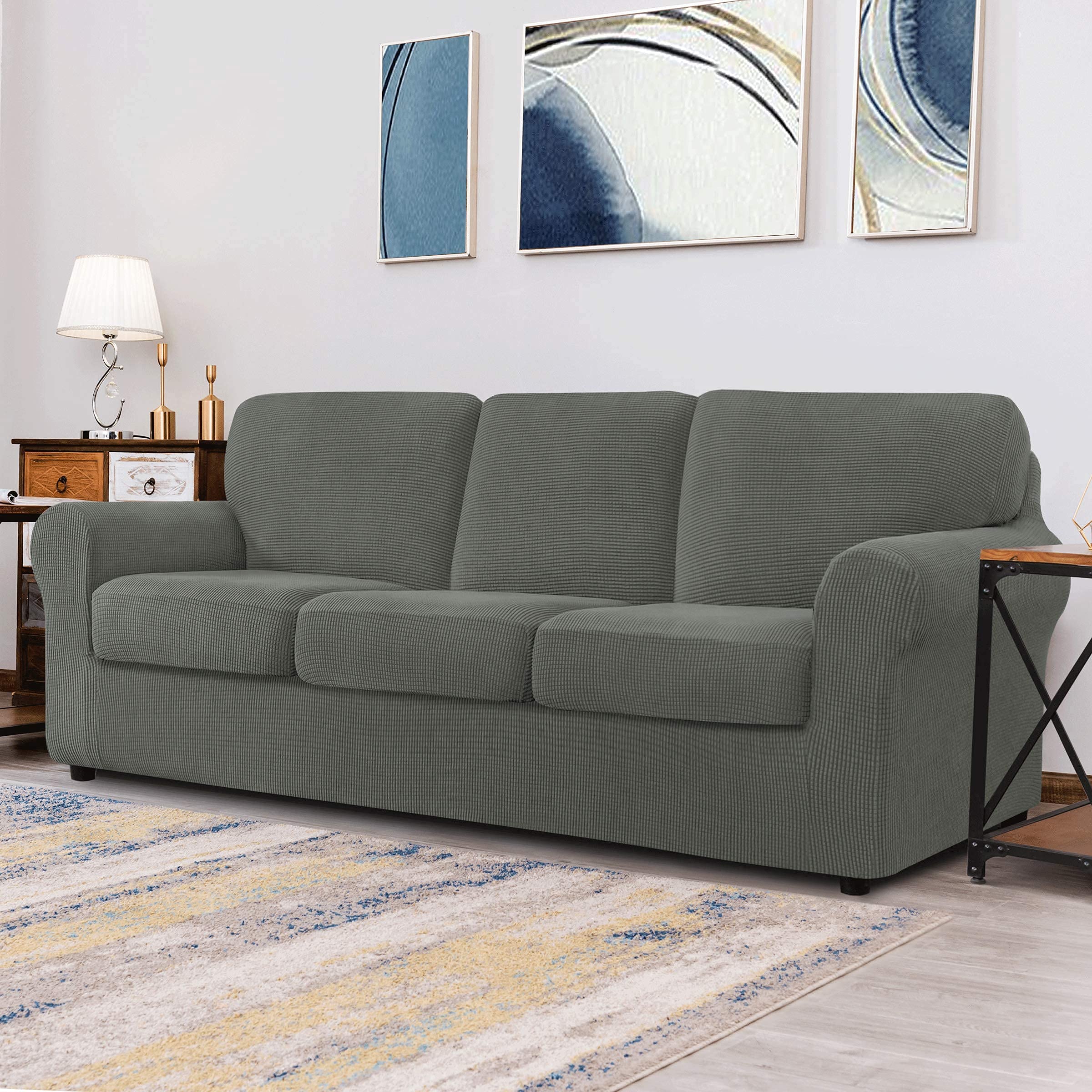 CHUN YI 2-Piece Armchair Sofa Slipcover Set - Stretchable Jacquard Fabric Couch Cover with Detachable Backrest & Cushion Covers (Dove Gray) - Perfect for Living Room, Office, and Home Decor