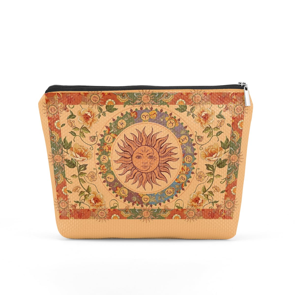 Boho Witch Cosmetic Bag - Hippie Makeup Pouch for Women & Teens - Sun & Moon Astrology Floral Travel Organizer - Perfect Gift for Mother's Day, Graduation, Birthday - Great for Travel, Daily Use & Festival Outfits