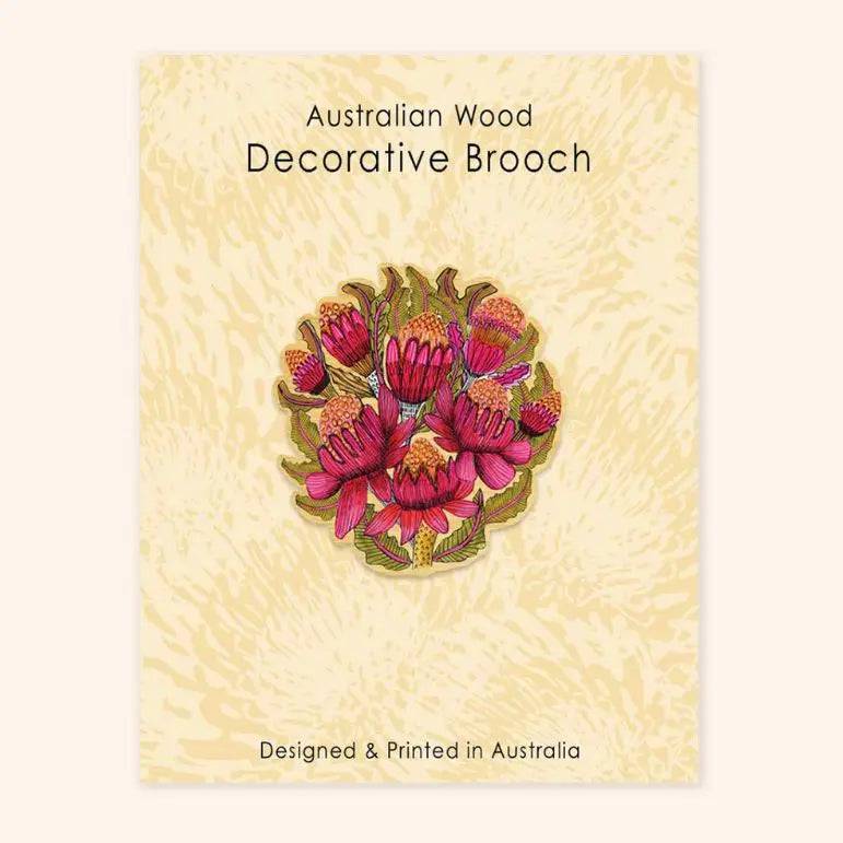 Wild Waratahs Wooden Brooch - Handmade Floral Pin for Women - Perfect for Jackets, Scarves & Hat Accessories