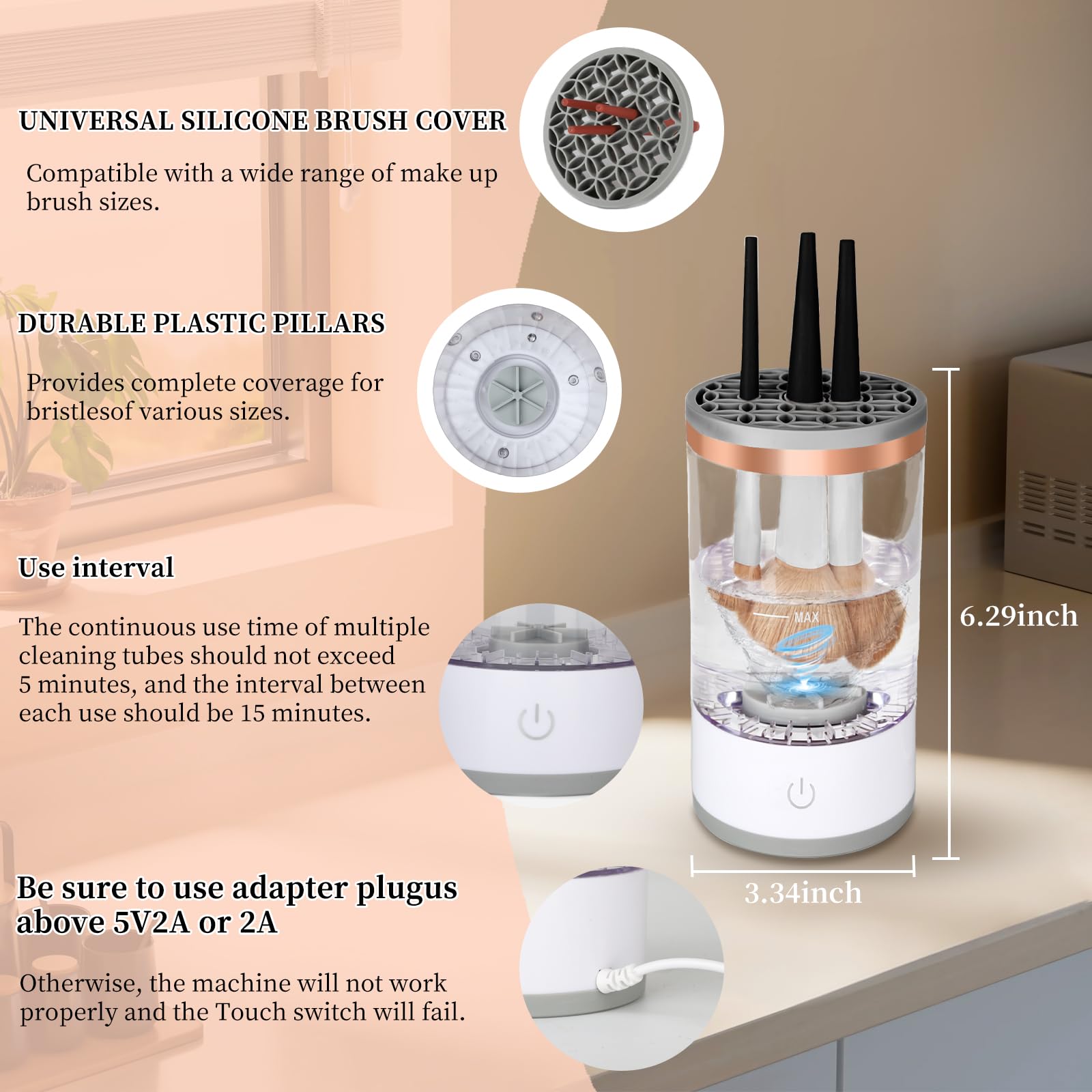MOODTALK Automatic Electric Makeup Brush Cleaner - Multi-Functional & Energy Saving Cosmetic Brush Washer | Fast & Efficient Cleaning for Makeup Brushes, Beauty Blenders & Cosmetic Tools | Perfect for Home Salon, Professional Makeup Artists & Travel