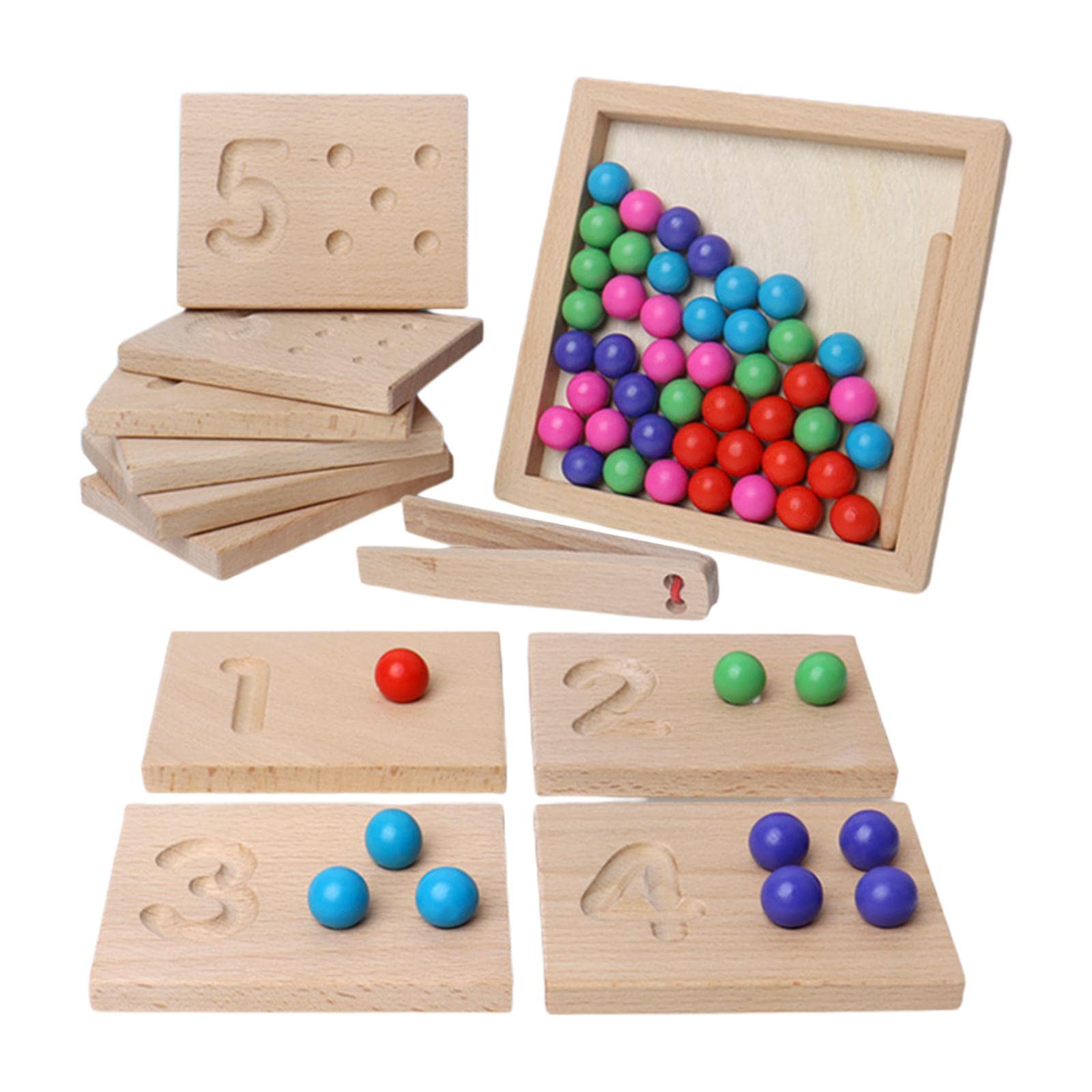 Wooden Board Clip Bead Game - 55 Rainbow Beads for Color Sorting & Math Learning | Preschool & Parent-Child Play