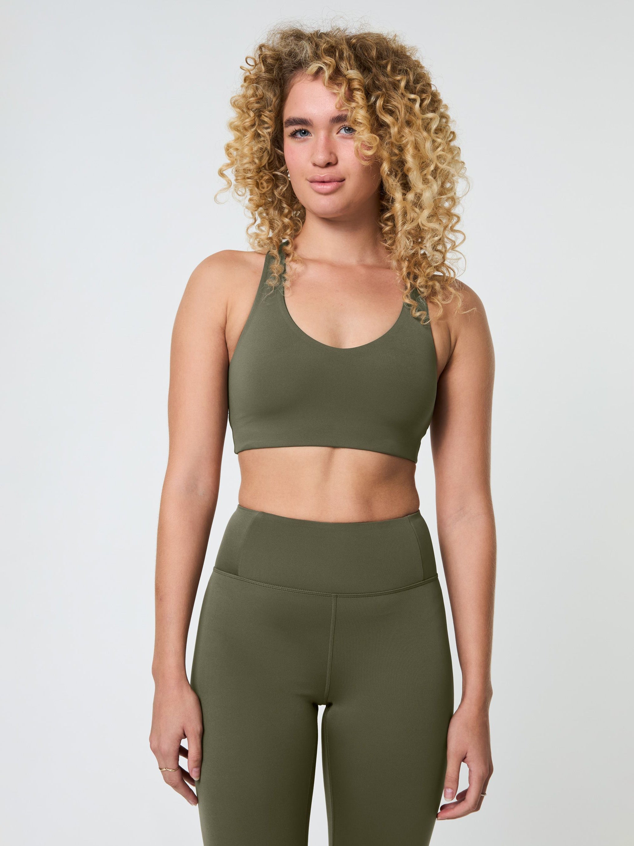 Girlfriend Collective Float Lola Bra - Sustainable High Support Sports Bra in Cured Green | Perfect for Yoga, Running & Gym Workouts