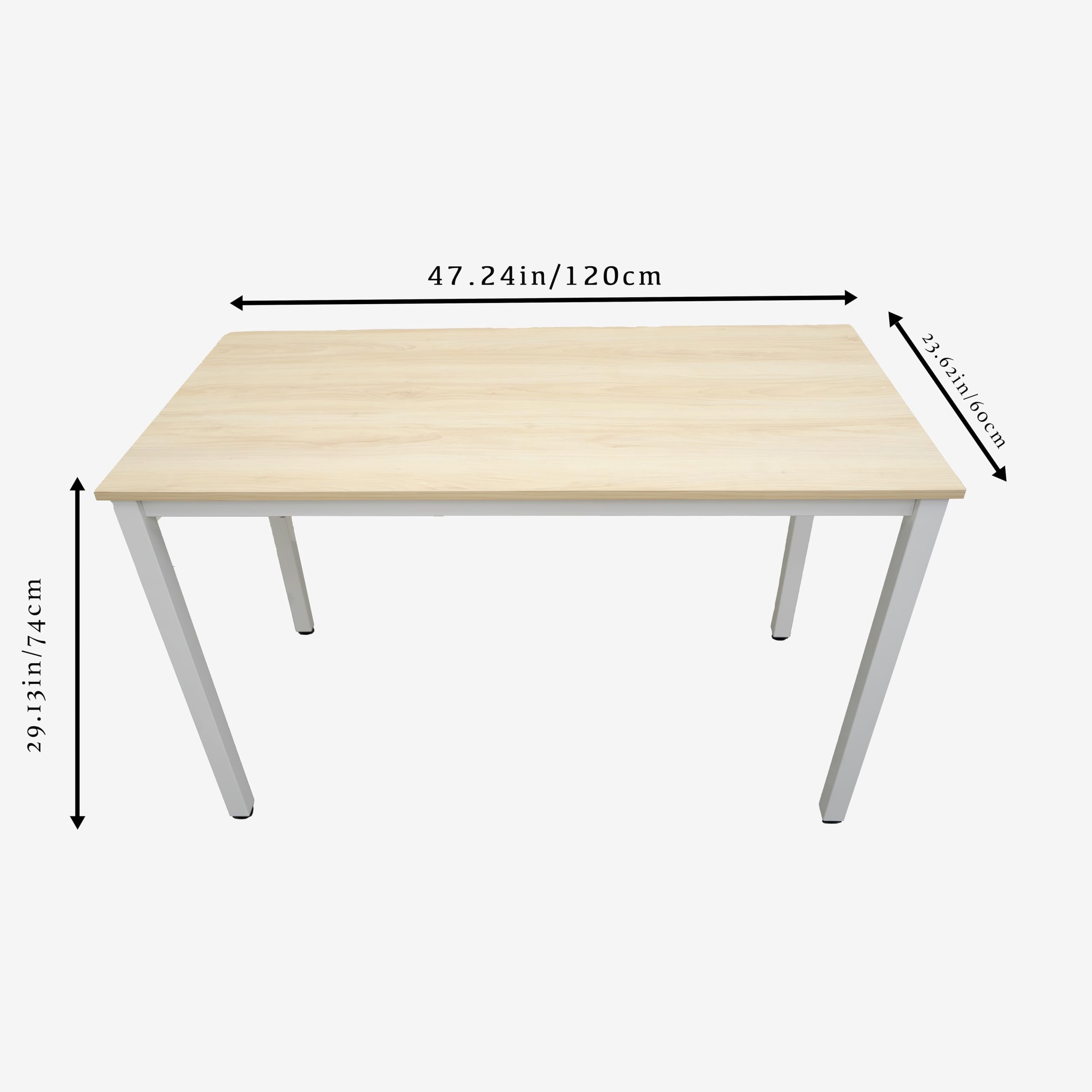 47 Inch Large Computer Desk with White Metal Frame & Apple Wood Grain Top - Modern Simple Style Home Office Desk for Bedroom, Study, Student Writing - Perfect for Small Spaces & Workspaces
