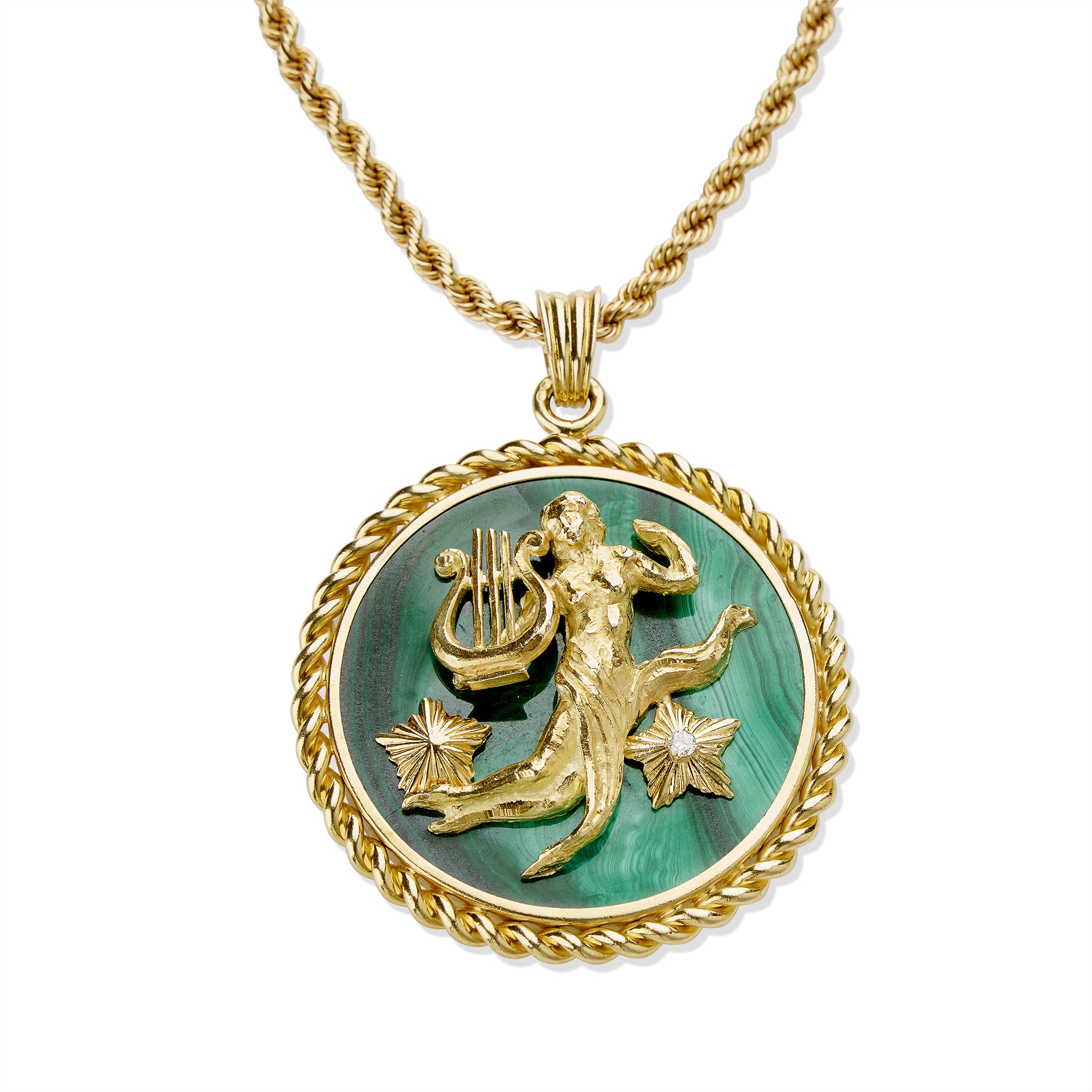 Van Cleef & Arpels Malachite & Diamond Virgo Zodiac Pendant Necklace - Elegant Zodiac Jewelry Gift for Women, Perfect for Birthdays & Special Occasions