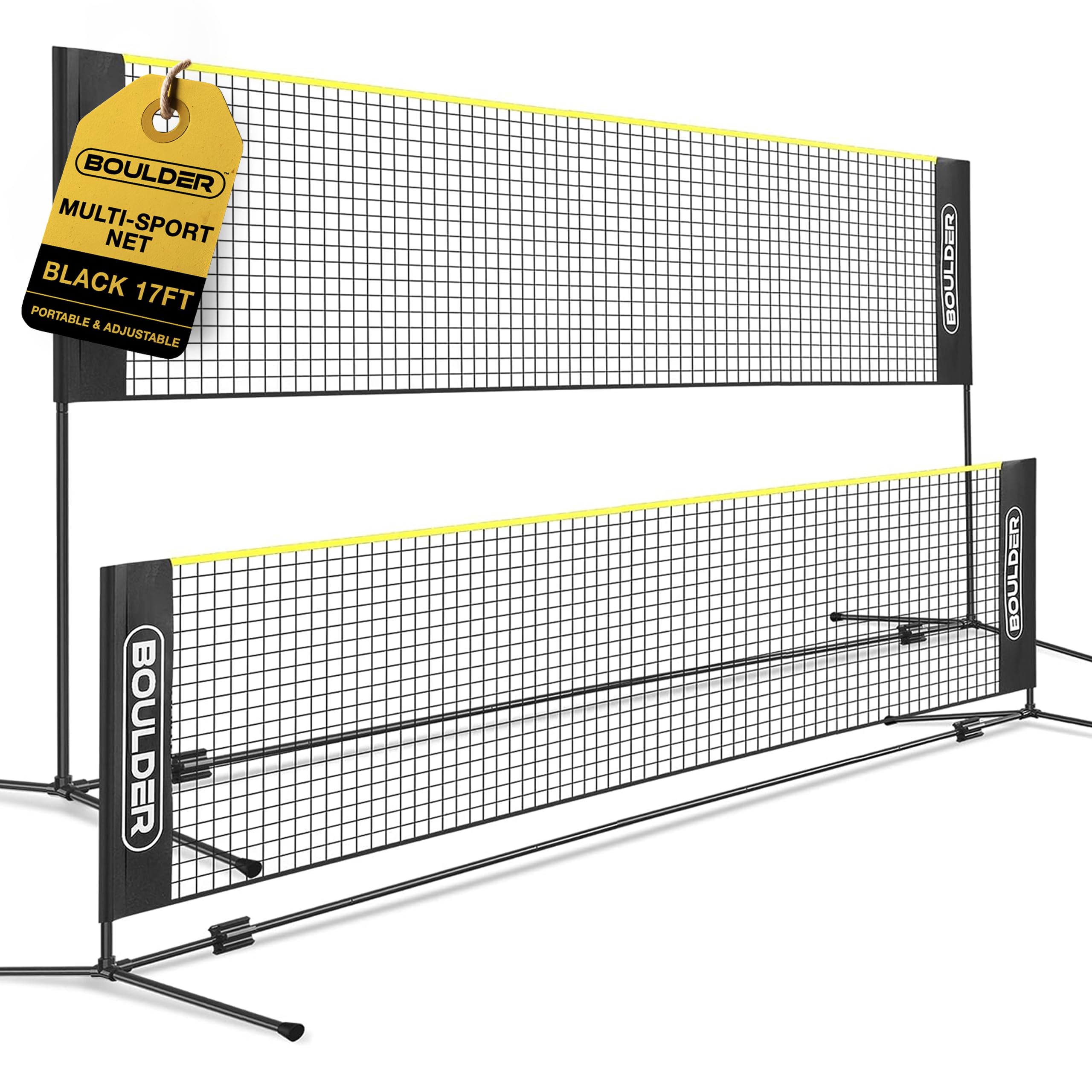 Adjustable Boulder Badminton & Pickleball Net - Portable Sports Net for Volleyball, Tennis, Backyard Games - Easy Setup Indoor/Outdoor Net with Poles - Perfect for Family Fun, Picnics & Backyard Sports